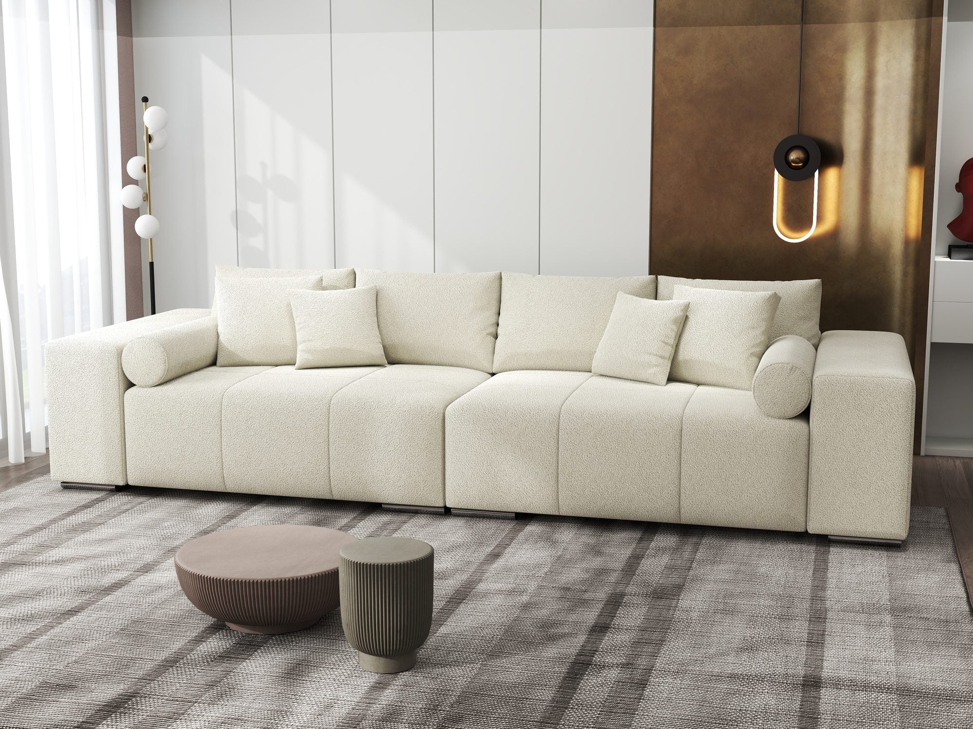 Canapea extensibilă dumonde cu ladă de depozitare si sezut confortabil din spuma high-density, Marbela XXL Quelle Bej 02 290x100 cm