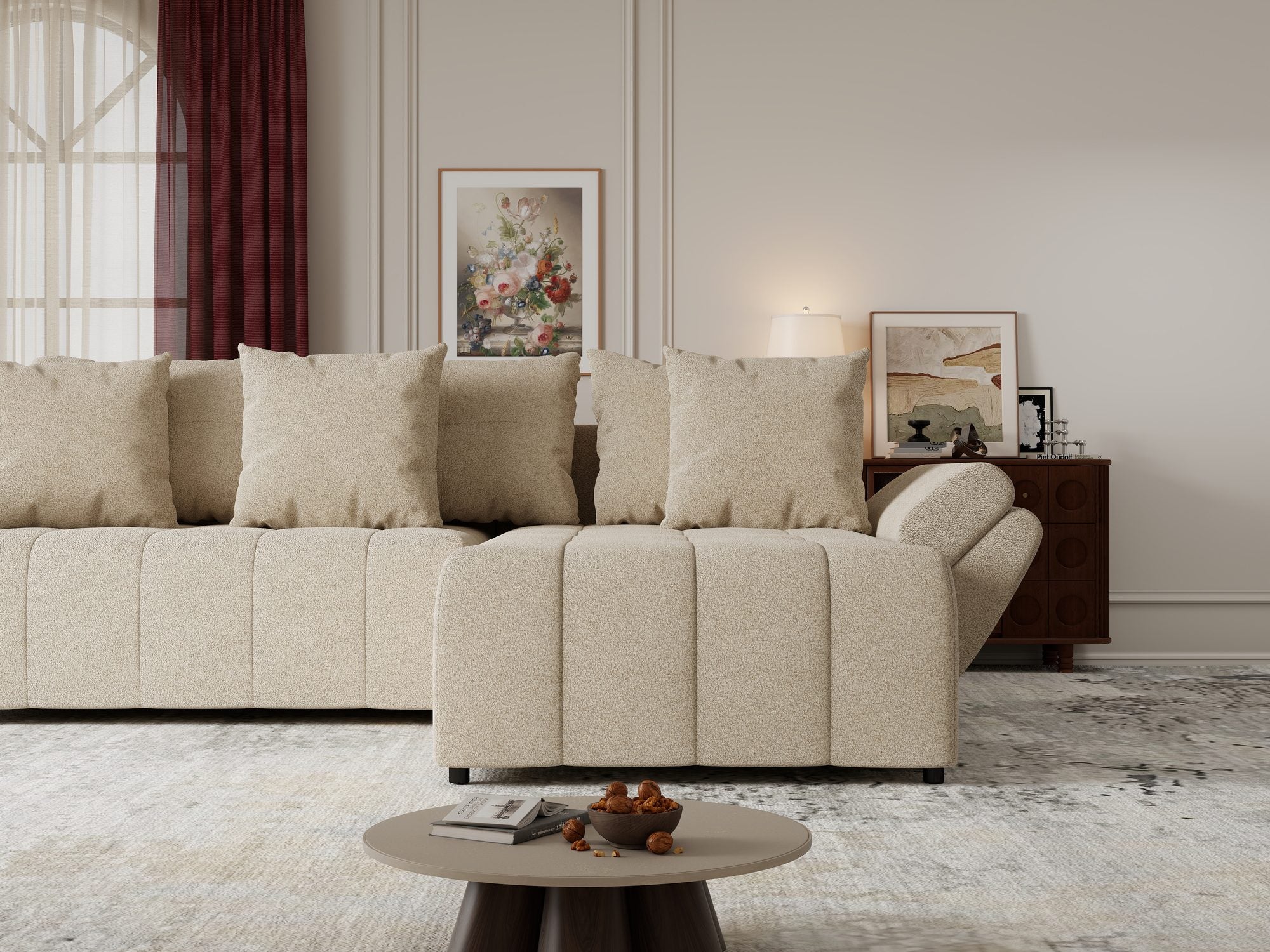 Colțar extensibil dumonde cu ladă de depozitare si sezut confortabil din spuma high-density, Berlin Quelle Bej 05 II 280x185 cm