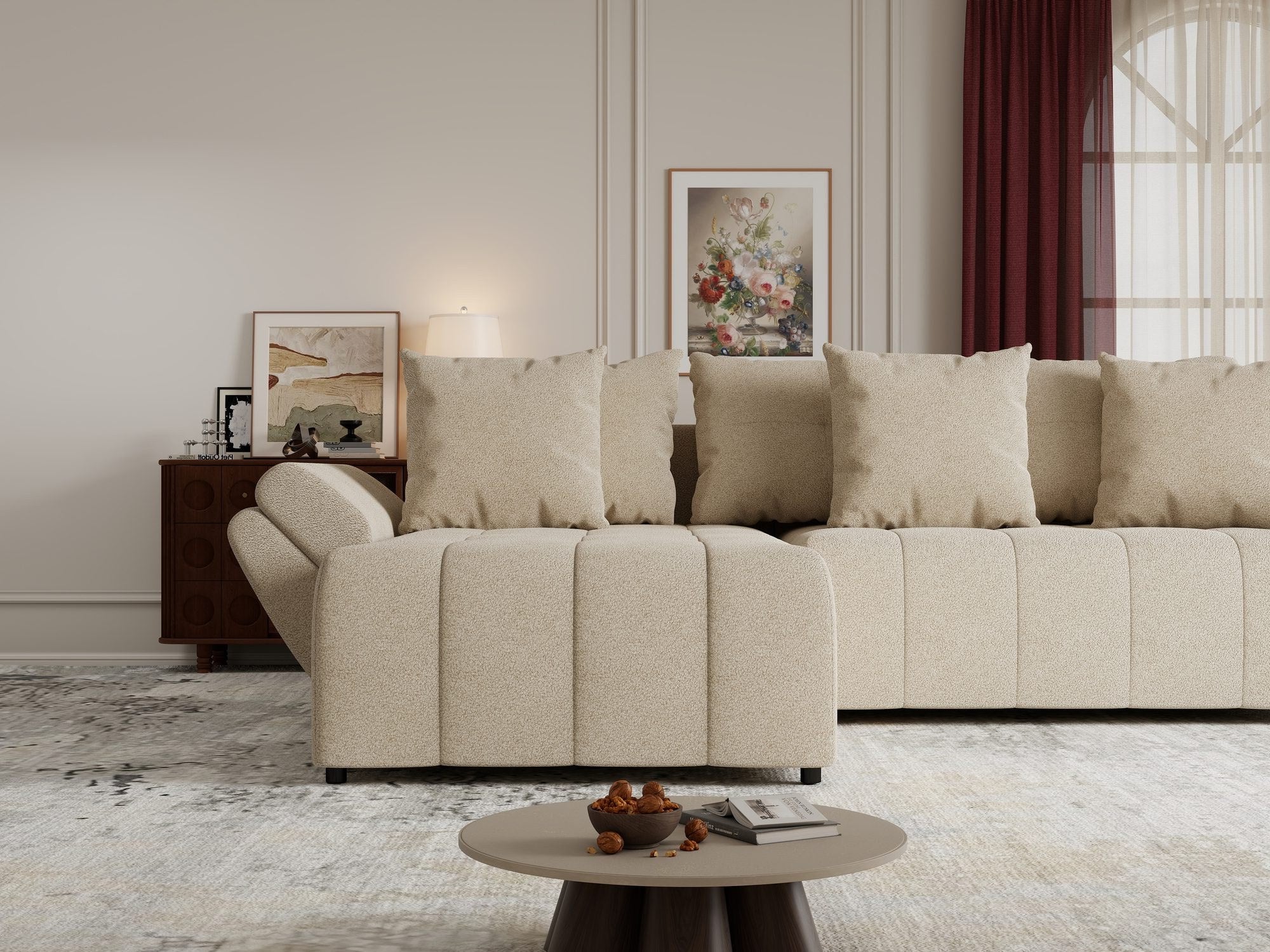 Colțar extensibil dumonde cu ladă de depozitare si sezut confortabil din spuma high-density, Berlin Quelle Bej 05 280x185 cm