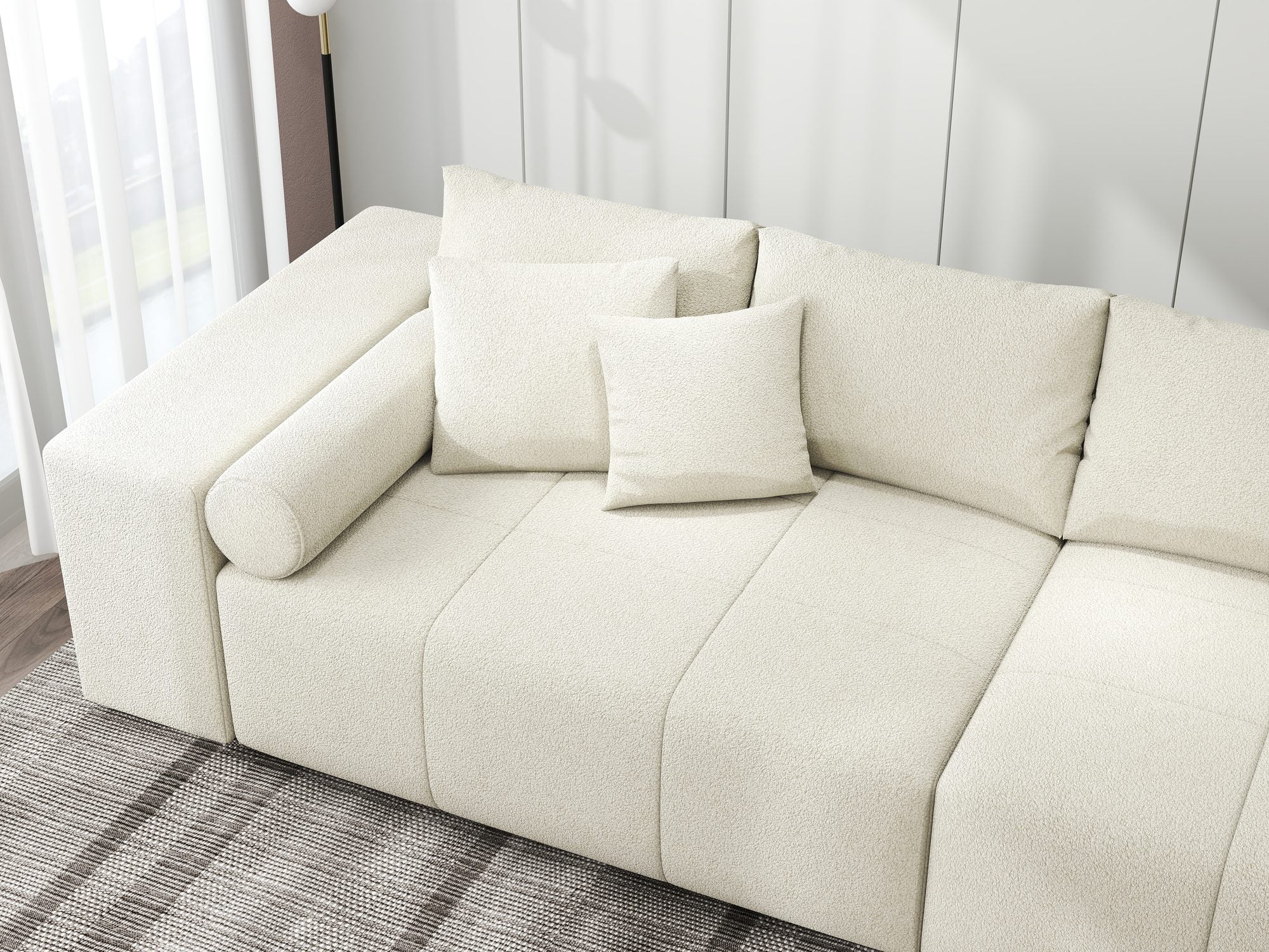 Canapea extensibilă dumonde cu ladă de depozitare si sezut confortabil din spuma high-density, Marbela XXL Quelle Bej 02 290x100 cm