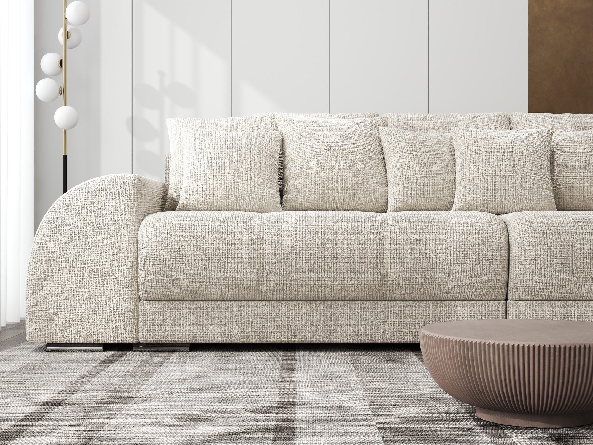 Canapea extensibilă dumonde cu 2 lăzi de depozitare si sezut confortabil din spuma high-density, Verona Cremona Gri Deschis 02 310x100 cm