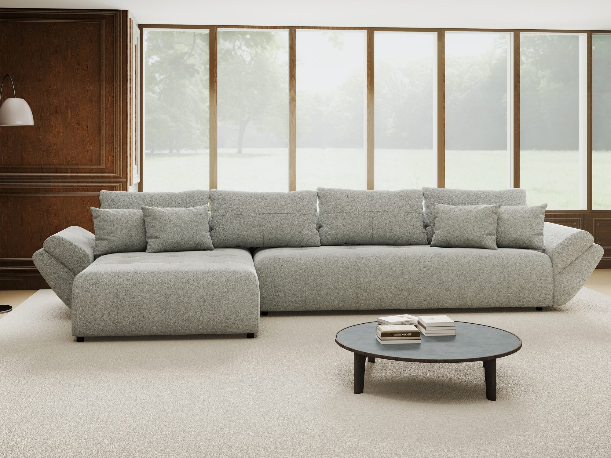 Colțar extensibil dumonde cu ladă de depozitare si sezut confortabil din spuma high-density, Berlin XL Quelle Gri 83 350x185 cm