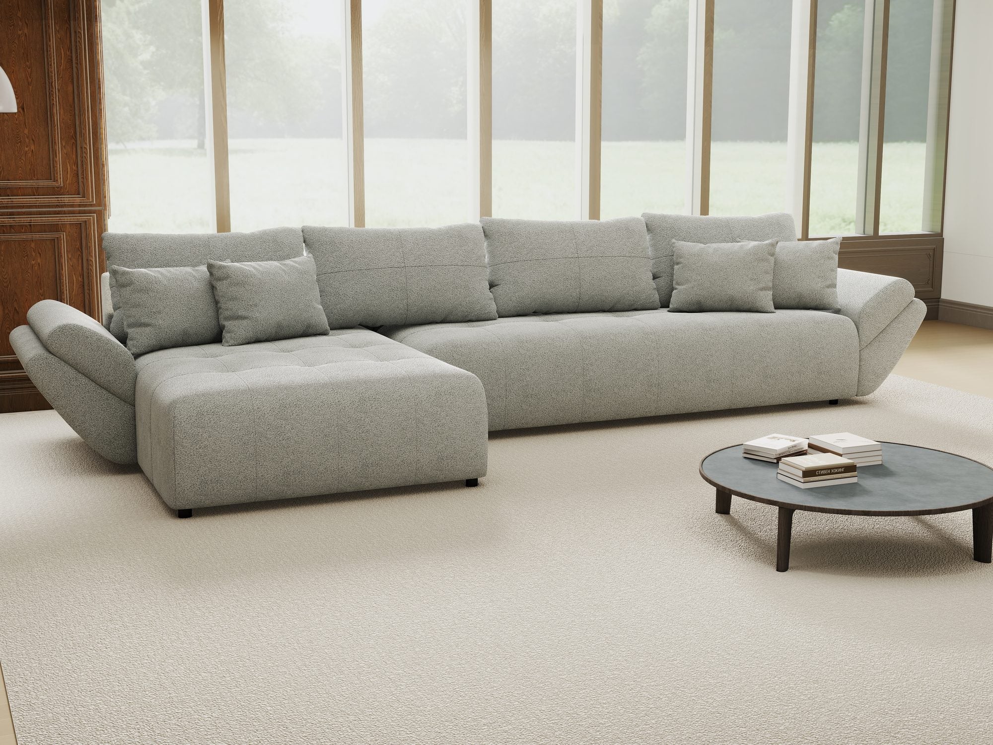 Colțar extensibil dumonde cu ladă de depozitare si sezut confortabil din spuma high-density, Berlin XL Quelle Gri 83 350x185 cm