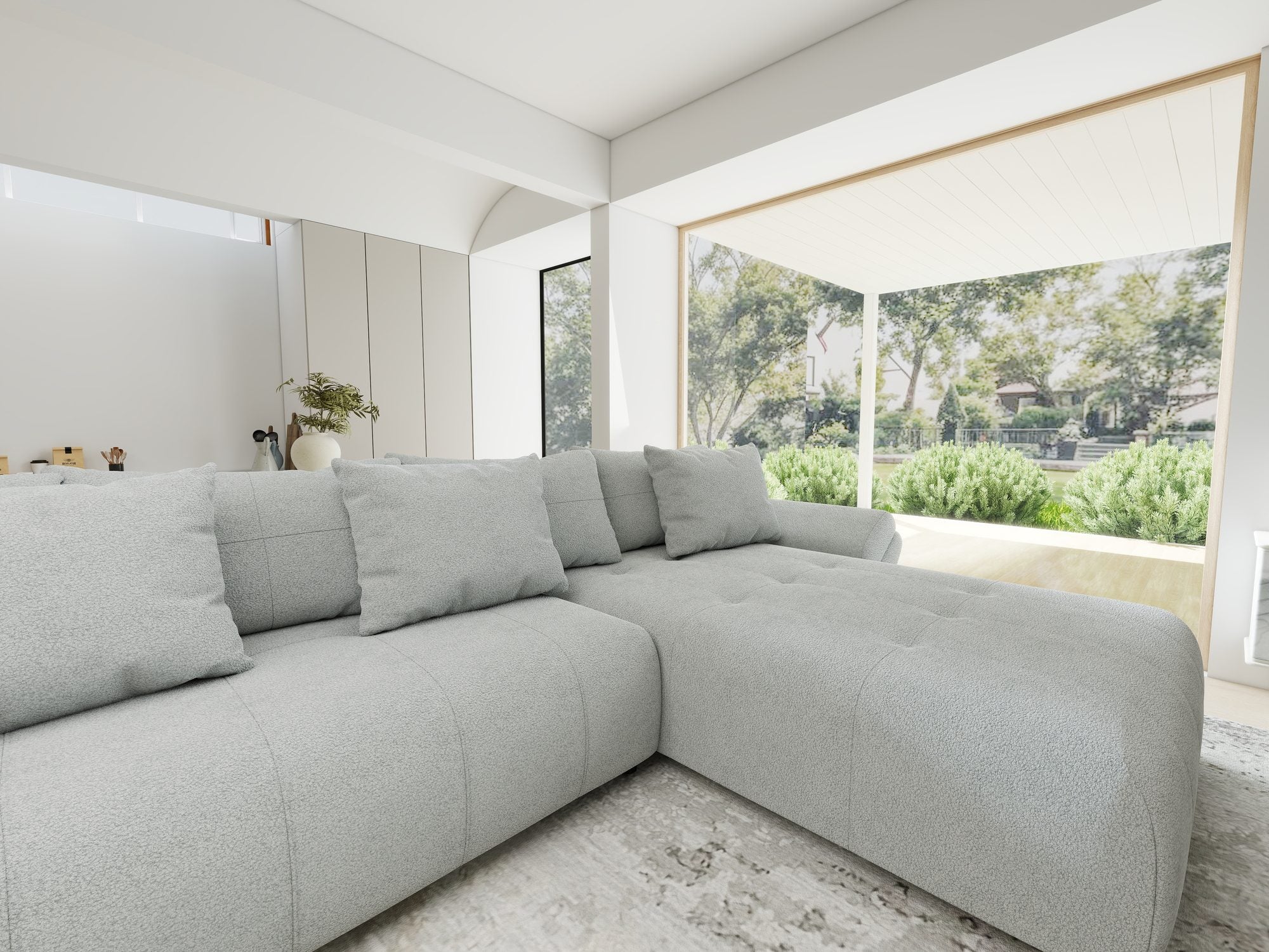 Colțar extensibil dumonde cu ladă de depozitare si sezut confortabil din spuma high-density, Berlin U Quelle Gri 83 380x180 cm