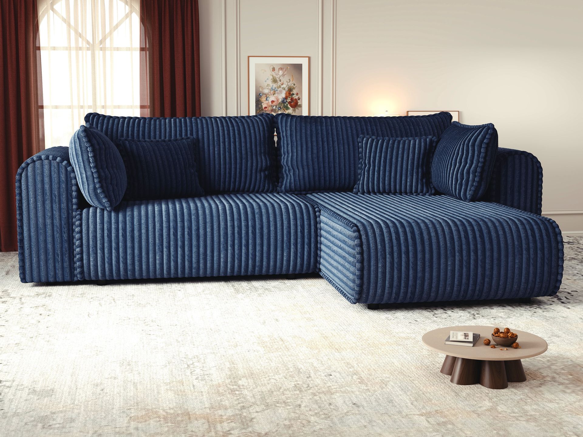 Colțar extensibil dumonde cu ladă de depozitare si sezut confortabil din spuma high-density, Monaco L Tilia Albastru II 270x100 cm