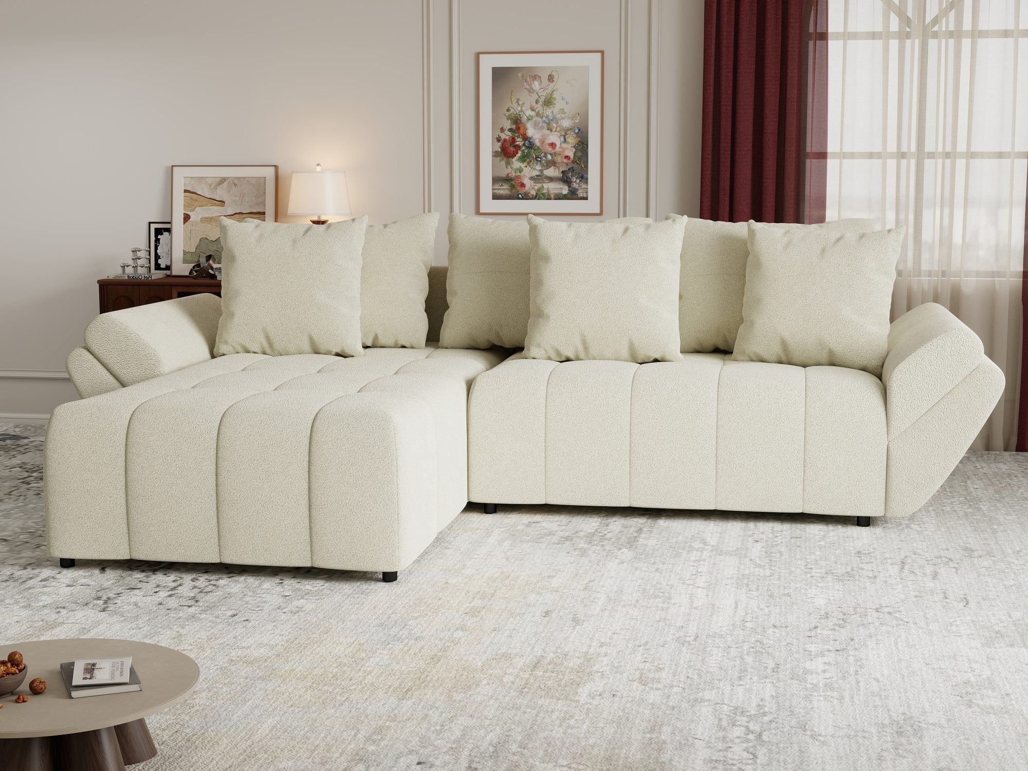 Colțar extensibil dumonde cu ladă de depozitare si sezut confortabil din spuma high-density, Berlin Quelle Bej 02 280x185 cm
