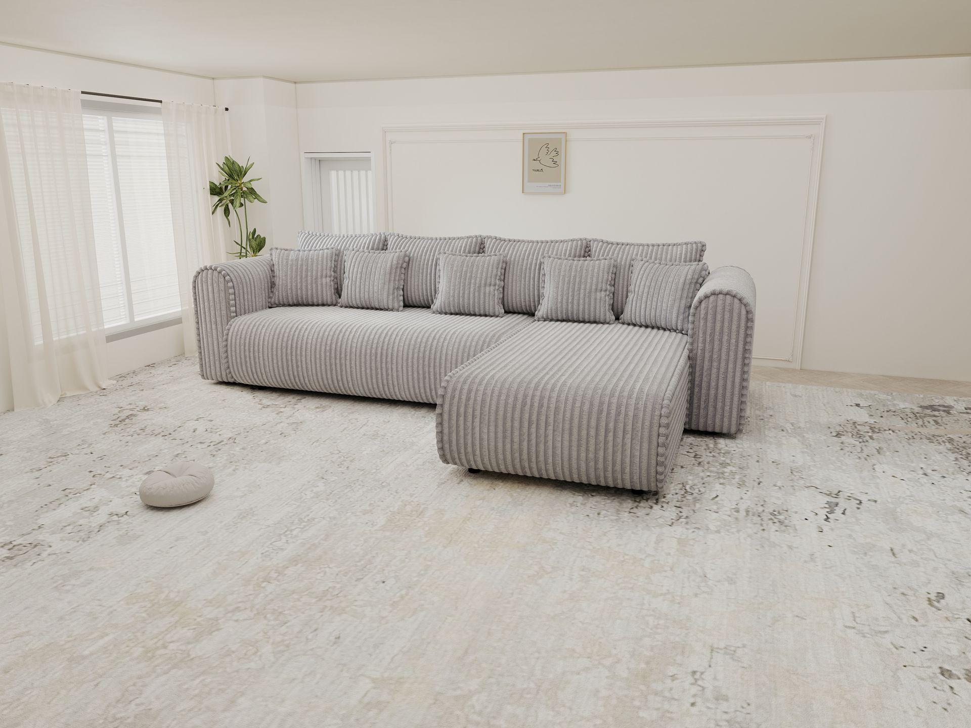 Colțar extensibil dumonde cu ladă de depozitare si sezut confortabil din spuma high-density, Monaco XL Tilia Dove II 340x185 cm