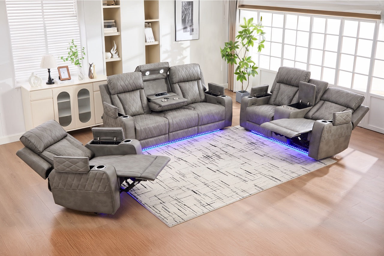 Dumonde 3+2+1 kanapé szett, elektromos relax funkció, vezeték nélküli töltés, USB-C, fűtött pohártartó, LED világítás, Selvar