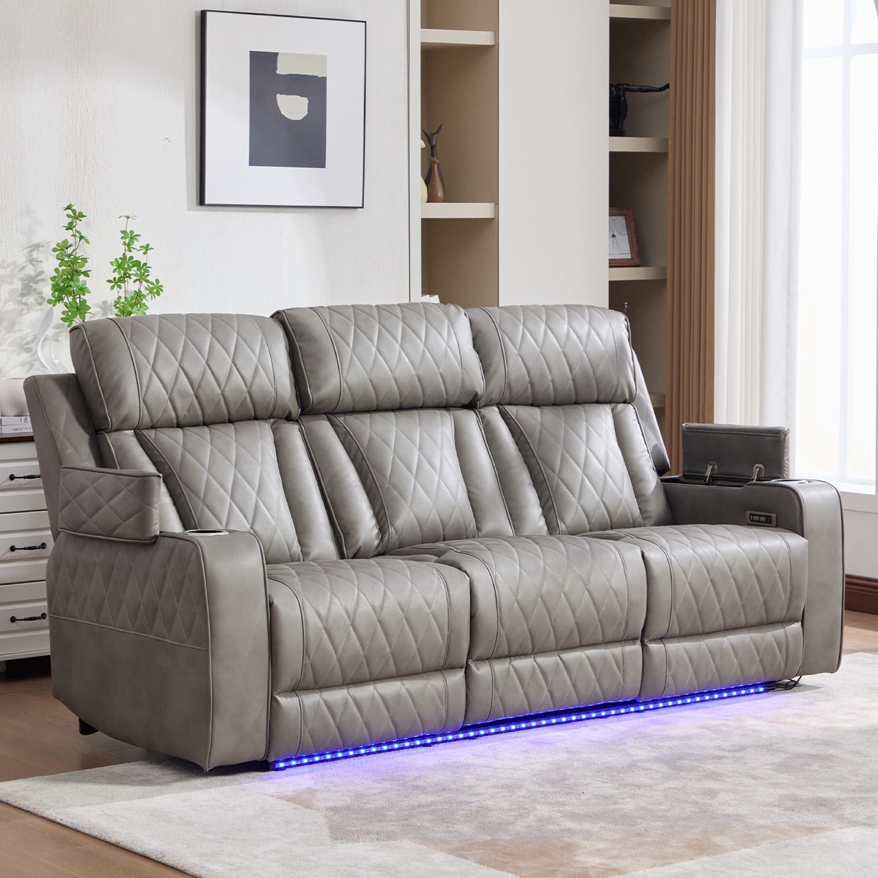 Dumonde kanapé, elektromos fekvő, vezeték nélküli töltés, USB-C, fűtött pohártartók, LED világítás Selvar 215x97 cm