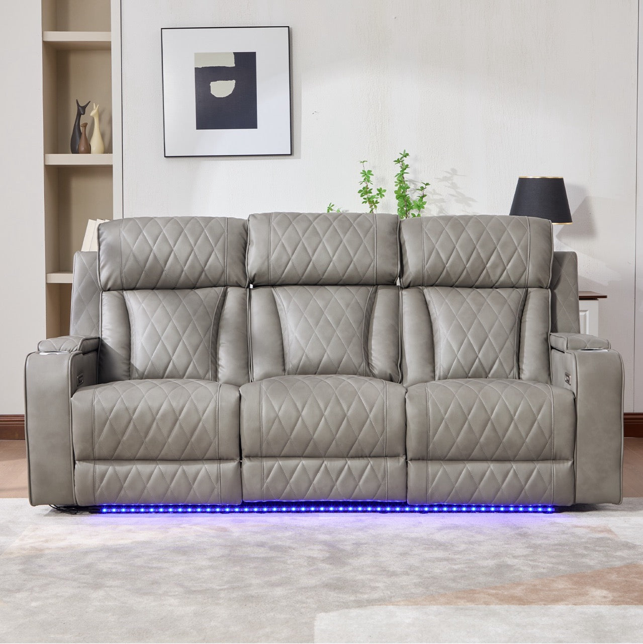 Dumonde kanapé, elektromos fekvő, vezeték nélküli töltés, USB-C, fűtött pohártartók, LED világítás Selvar 215x97 cm