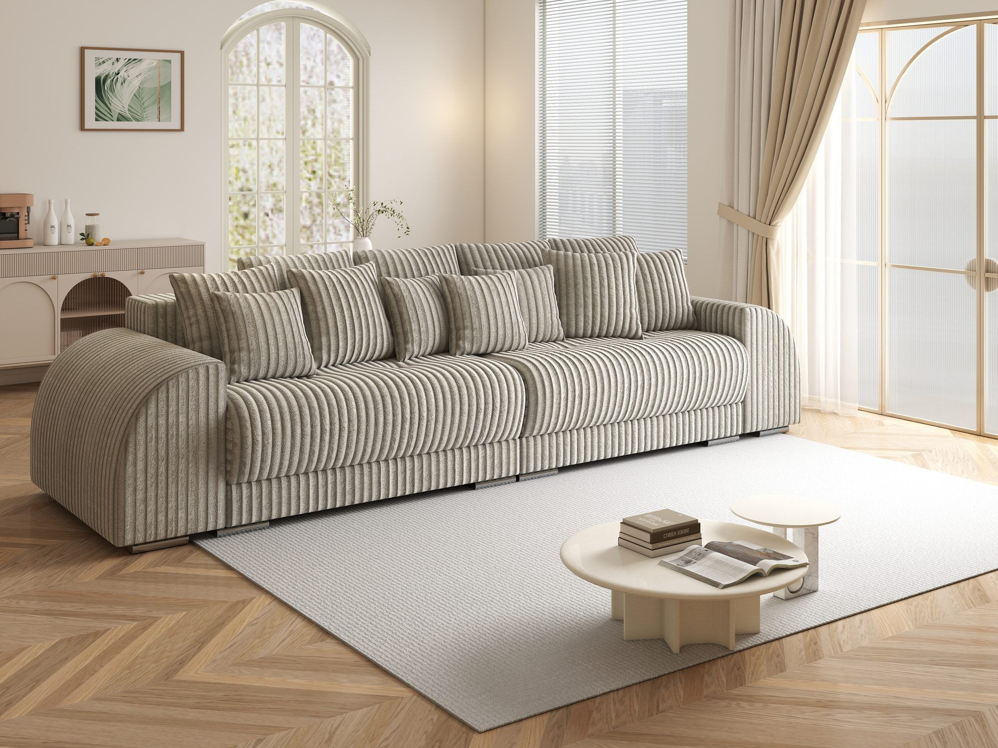 Canapea extensibilă dumonde cu 2 lăzi de depozitare si sezut confortabil din spuma high-density, Verona Tilia Gri- Bej 11 310x100 cm