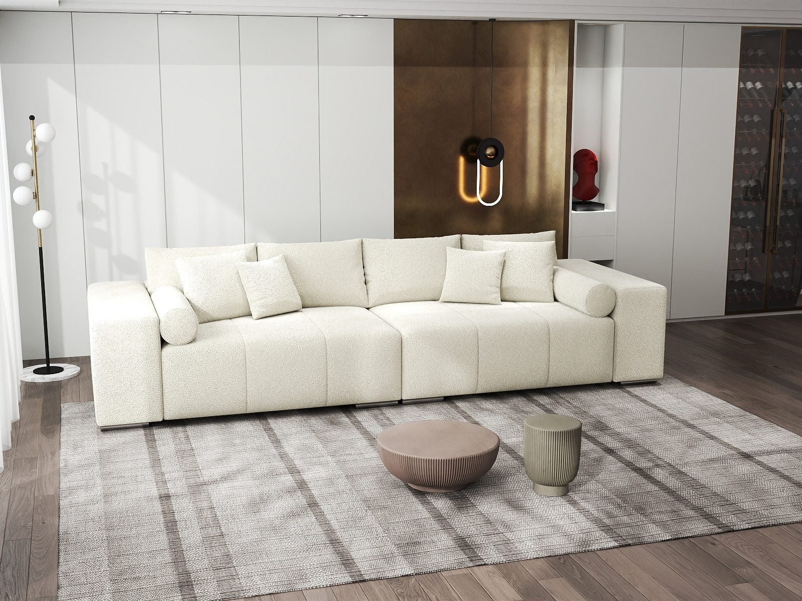 Canapea extensibilă dumonde cu ladă de depozitare si sezut confortabil din spuma high-density, Marbela XXL Quelle Bej 02 290x100 cm
