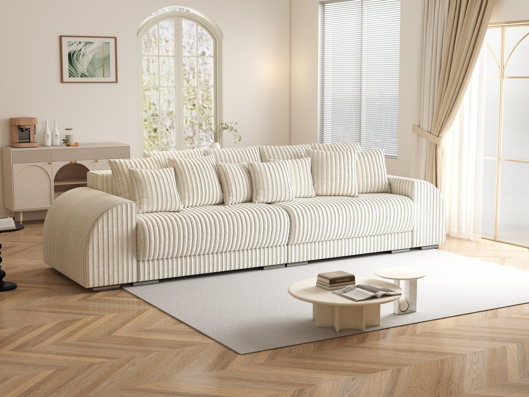 Canapea extensibilă dumonde cu 2 lăzi de depozitare si sezut confortabil din spuma high-density, Verona Tilia Bej 01 310x100 cm
