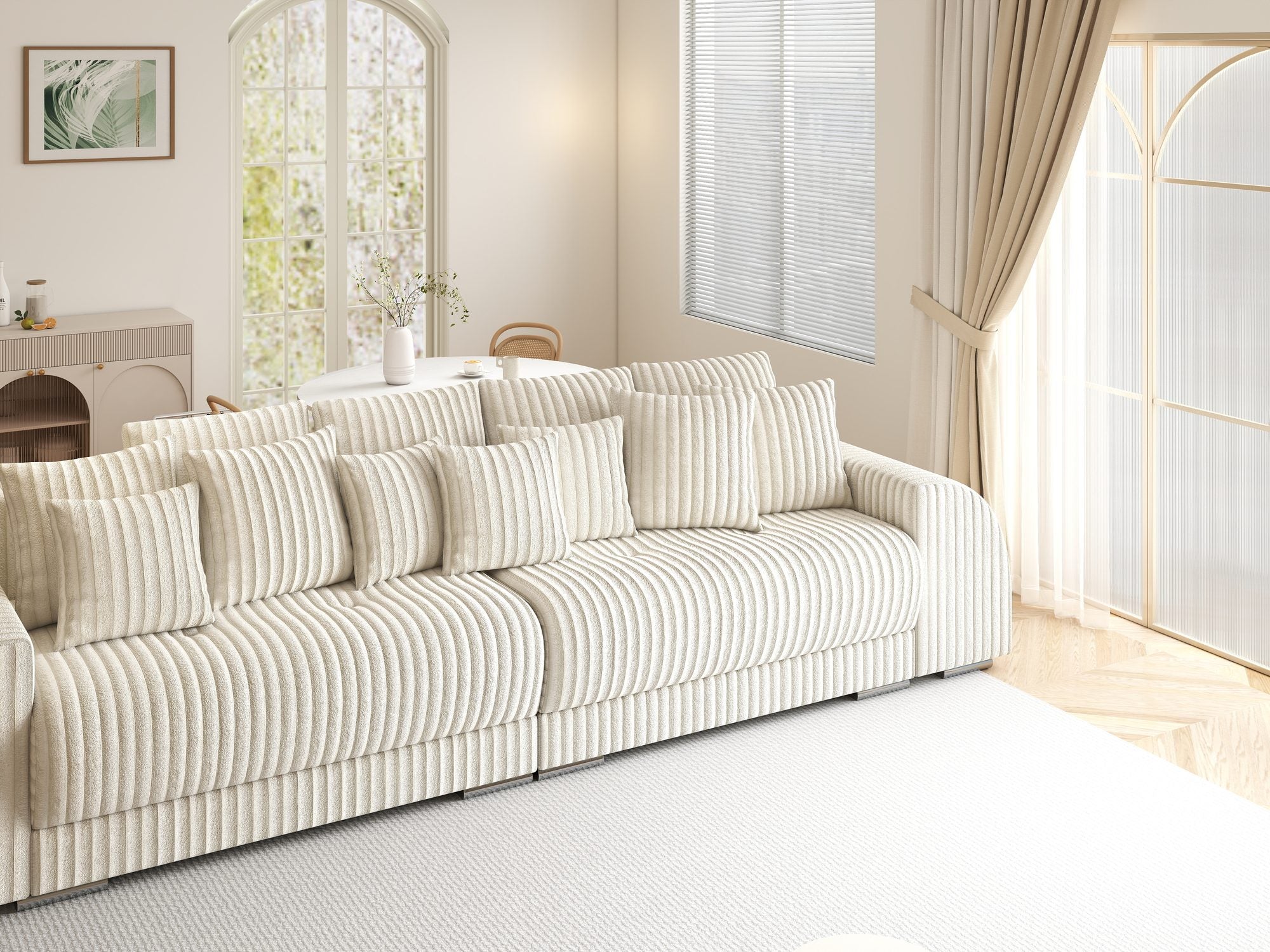 Canapea extensibilă dumonde cu 2 lăzi de depozitare si sezut confortabil din spuma high-density, Verona Tilia Bej 01 310x100 cm
