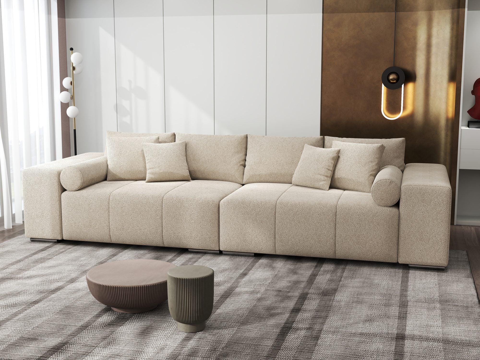 Canapea extensibilă dumonde cu ladă de depozitare si sezut confortabil din spuma high-density, Marbela XXL Quelle Bej 05 290x100 cm