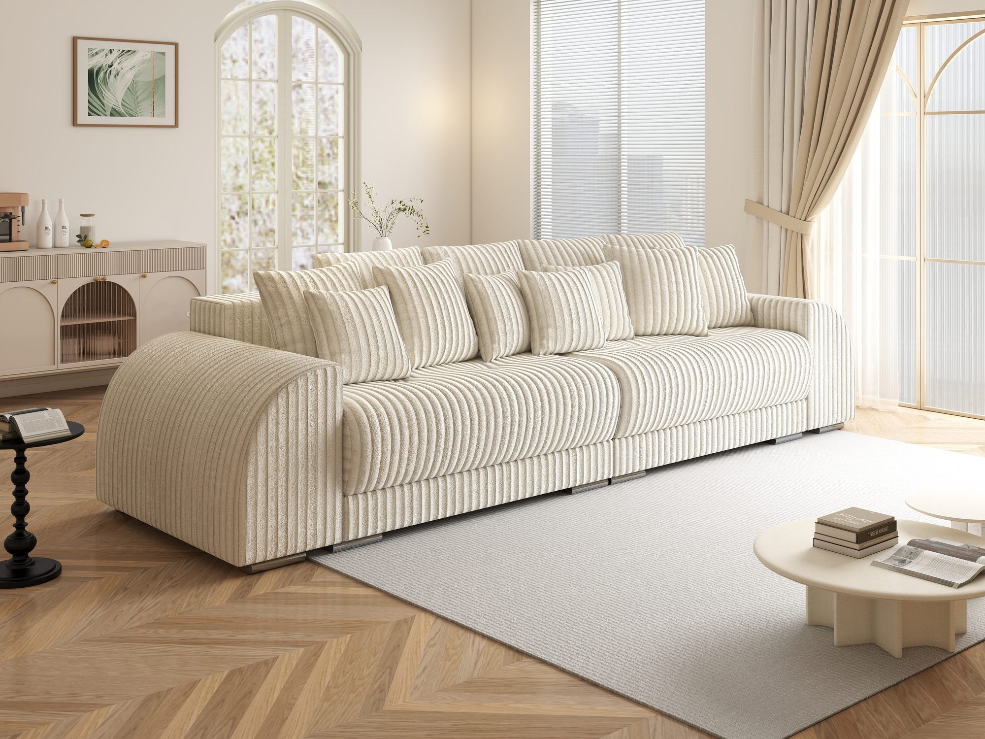 Canapea extensibilă dumonde cu 2 lăzi de depozitare si sezut confortabil din spuma high-density, Verona Tilia Bej 01 310x100 cm