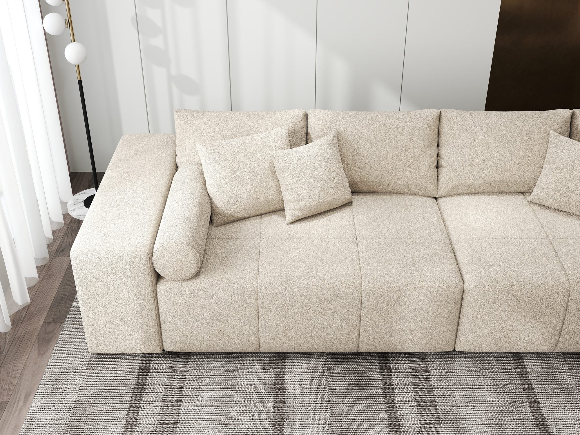 Canapea extensibilă dumonde cu ladă de depozitare si sezut confortabil din spuma high-density, Marbela XXL Quelle Bej 05 290x100 cm