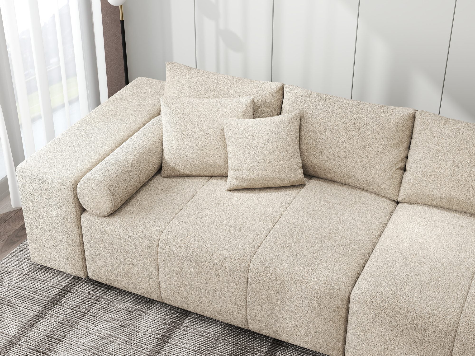 Canapea extensibilă dumonde cu ladă de depozitare si sezut confortabil din spuma high-density, Marbela XXL Quelle Bej 05 290x100 cm