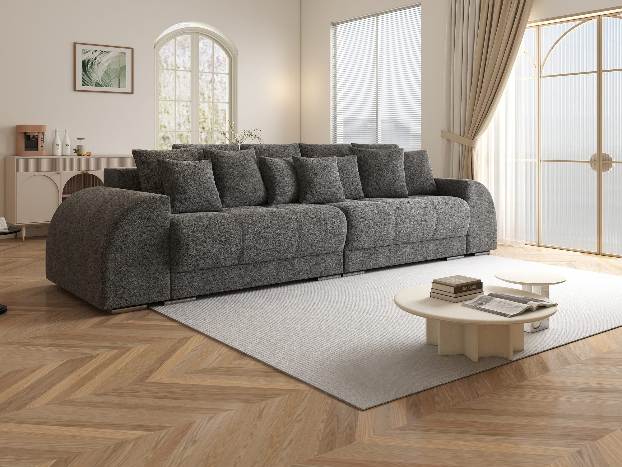 Canapea extensibilă dumonde cu 2 lăzi de depozitare si sezut confortabil din spuma high-density, Verona Quelle Gri 92 310x100 cm