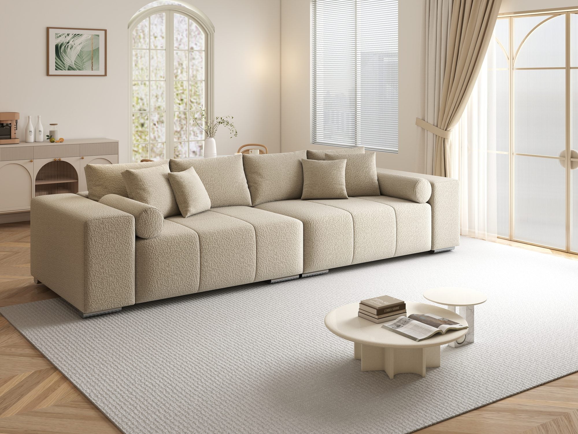 Canapea extensibilă dumonde cu ladă de depozitare si sezut confortabil din spuma high-density, Marbela XXL Jaguar Bej 4 290x100 cm