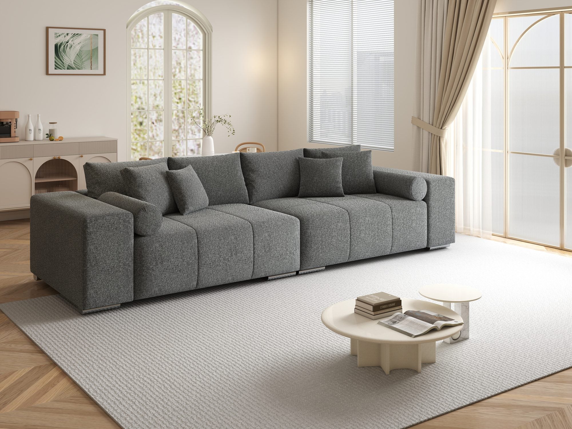 Canapea extensibilă dumonde cu ladă de depozitare si sezut confortabil din spuma high-density, Marbela XXL Monte Gri 90 290x100 cm