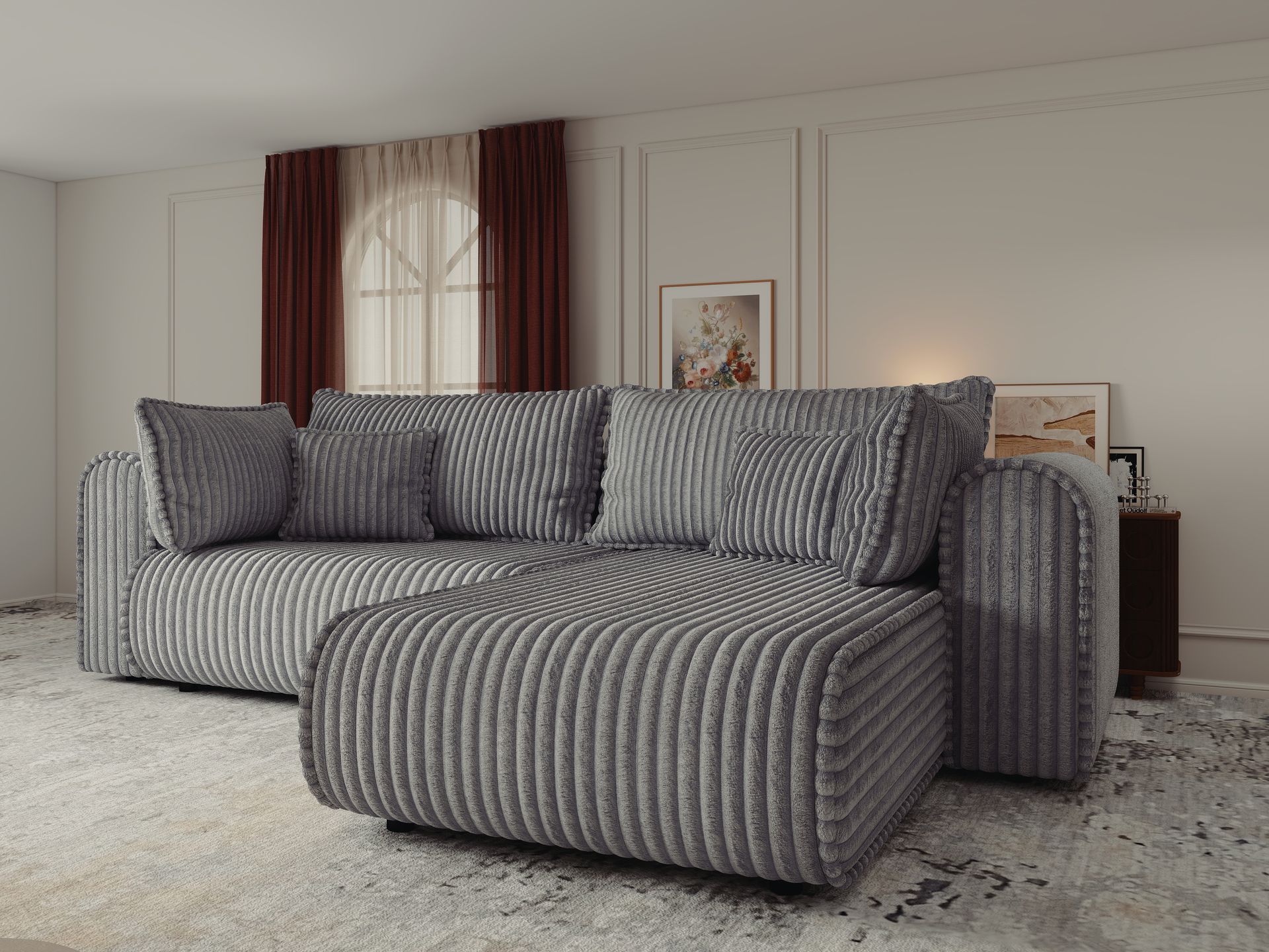 Colțar extensibil dumonde cu ladă de depozitare si sezut confortabil din spuma high-density, Monaco L Tilia Dove II 270x100 cm