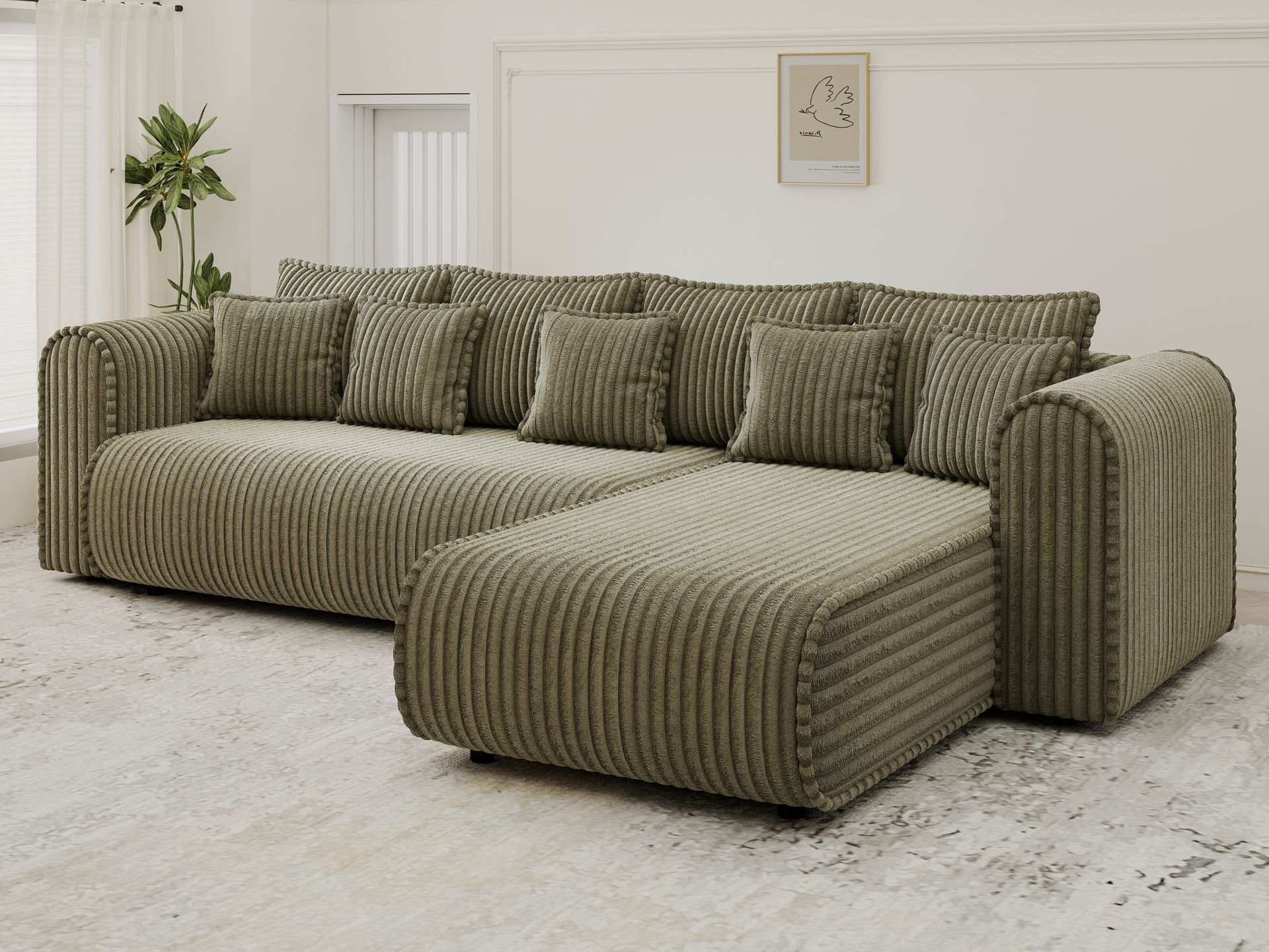 Colțar extensibil dumonde cu ladă de depozitare si sezut confortabil din spuma high-density, Monaco XL Tilia Olive II 340x185 cm