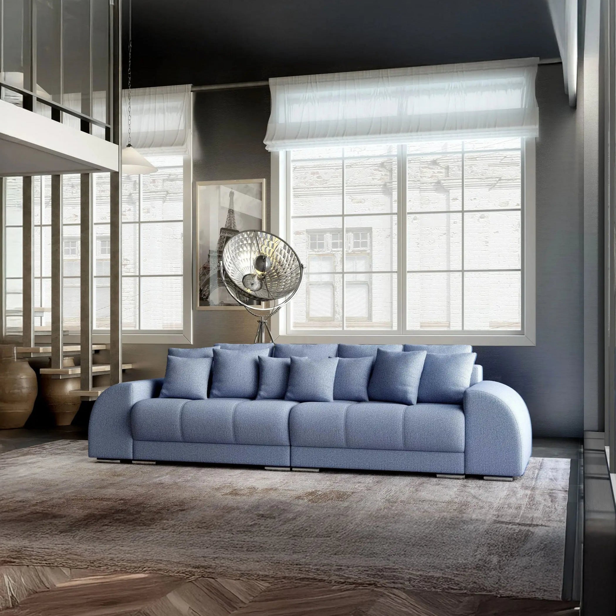 Canapea extensibilă dumonde cu 2 lăzi de depozitare si sezut confortabil din spuma HR, Big Sofa Verona Blue 310x100 cm Fabrica