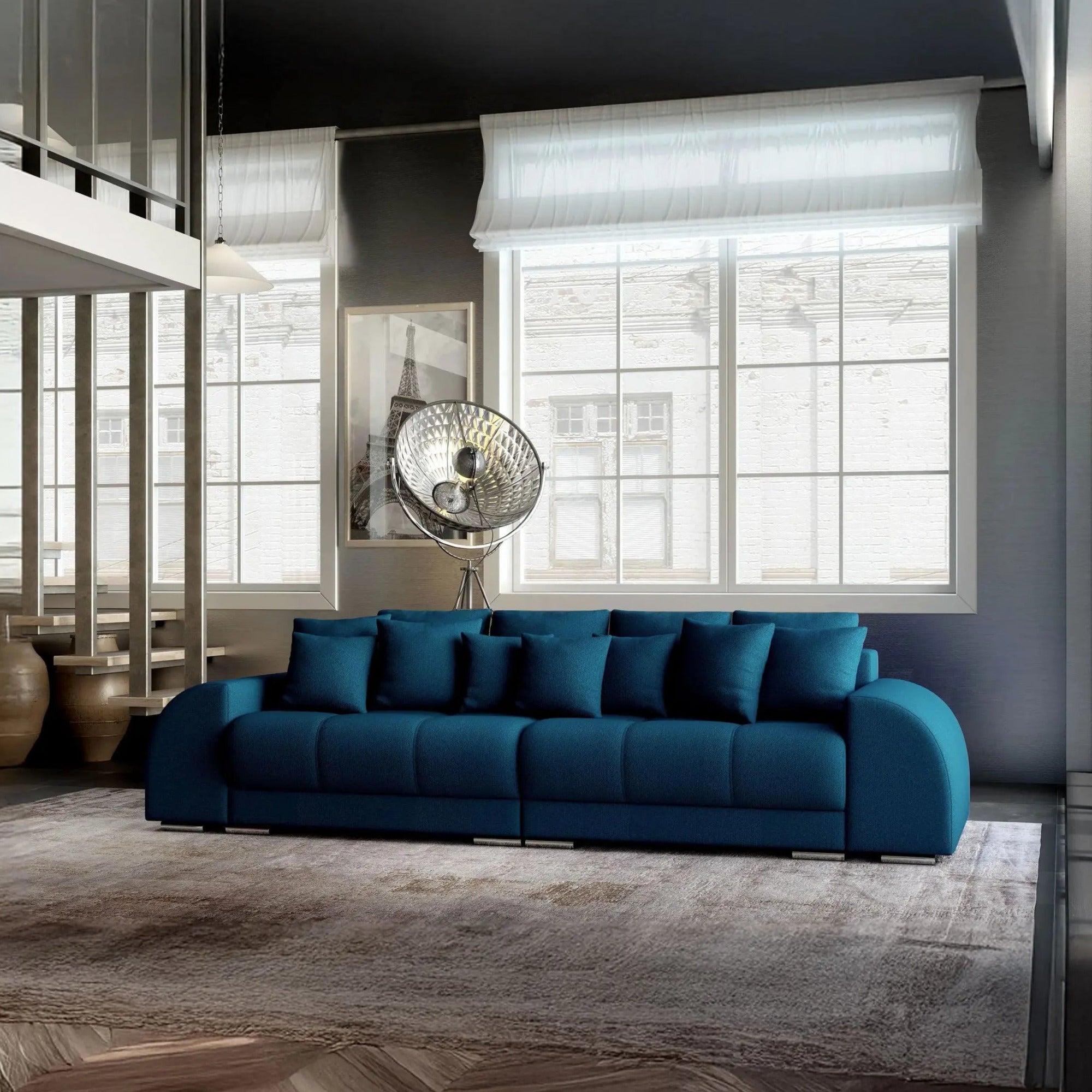 Canapea extensibilă dumonde cu 2 lăzi de depozitare si sezut confortabil din spuma HR, Big Sofa Verona Verde Petrol 310x100 cm Fabrica