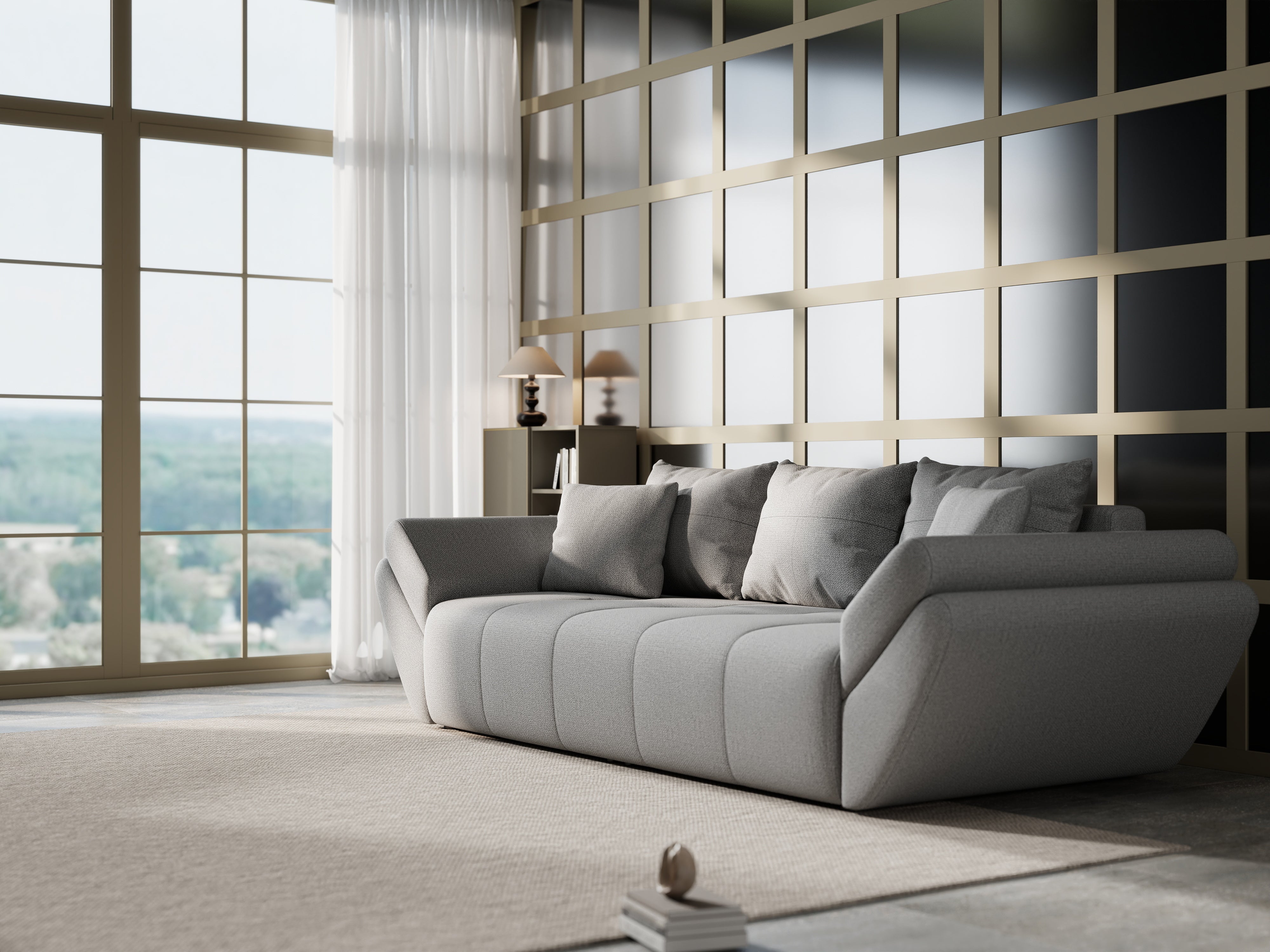 Canapea extensibilă dumonde cu ladă de depozitare si sezut confortabil din spuma HR, Berlin Enjoy Grey 250x100 cm Fabrica