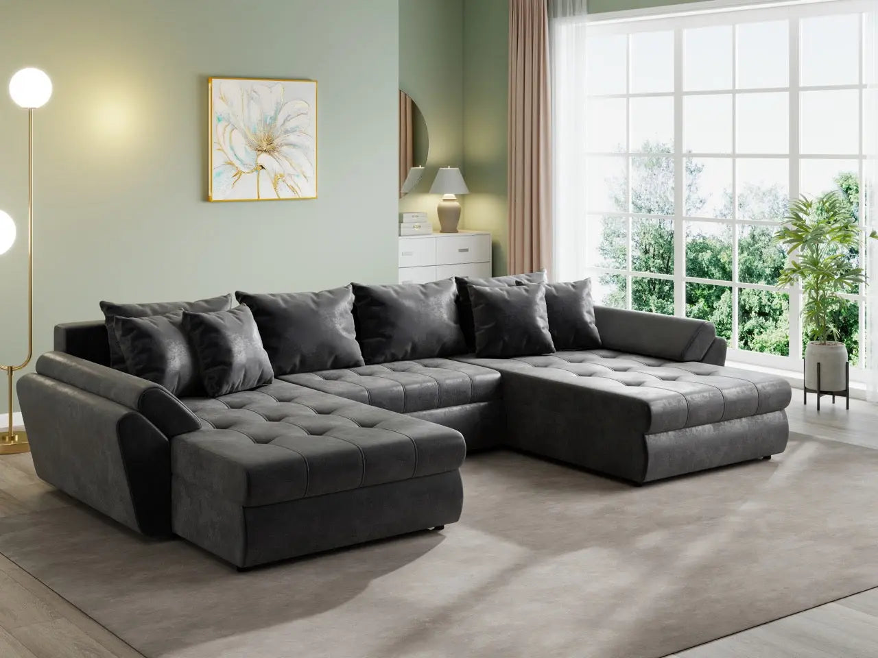 Colțar extensibil dumonde cu ladă de depozitare si sezut confortabil din spuma HR, Loana U Dark Brown 355x185 cm Fabrica