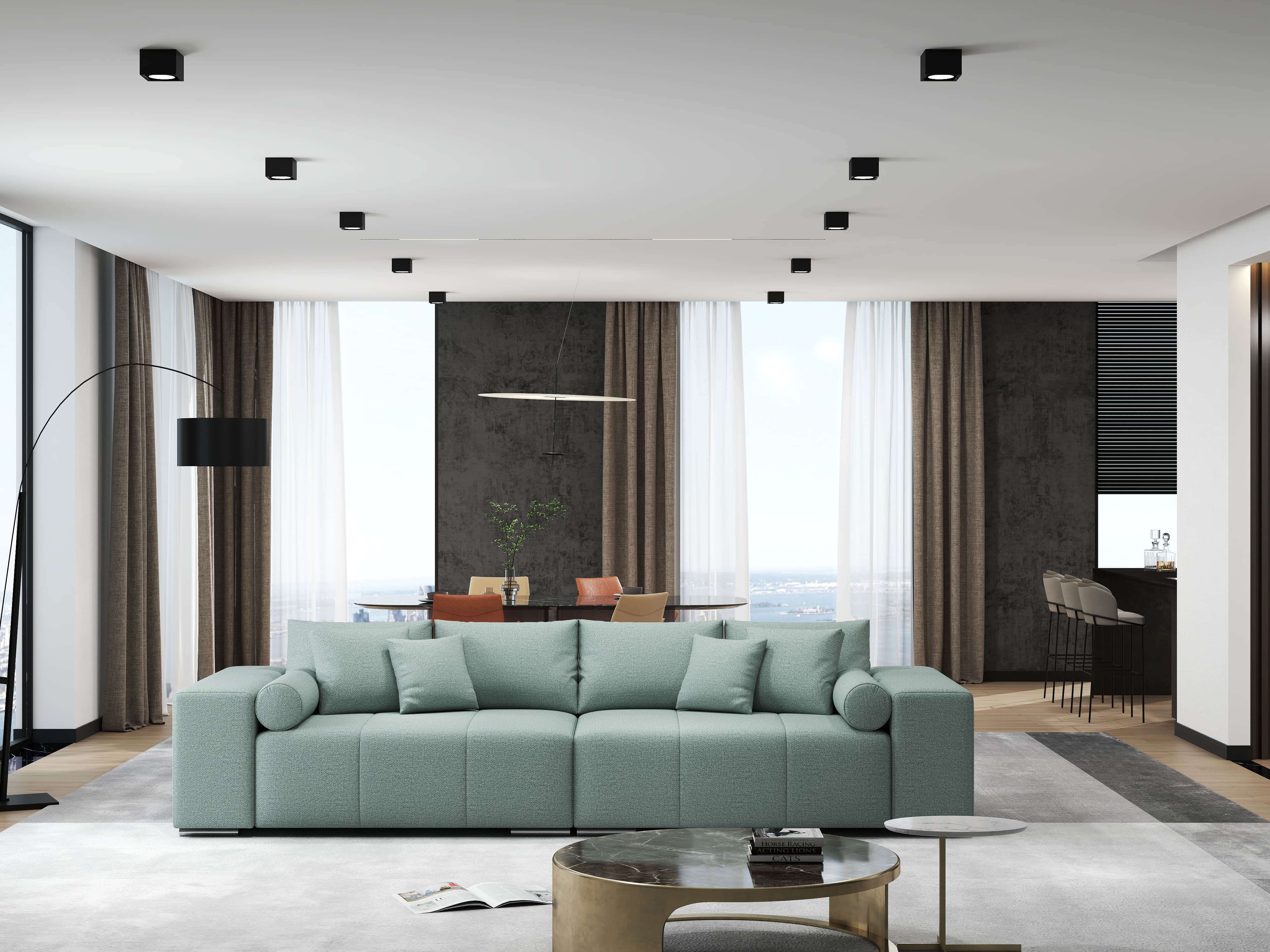 Canapea extensibilă dumonde cu ladă de depozitare si sezut confortabil din spuma HR, Marbela Enjoy Mint XXL 295x100 cm fabrica