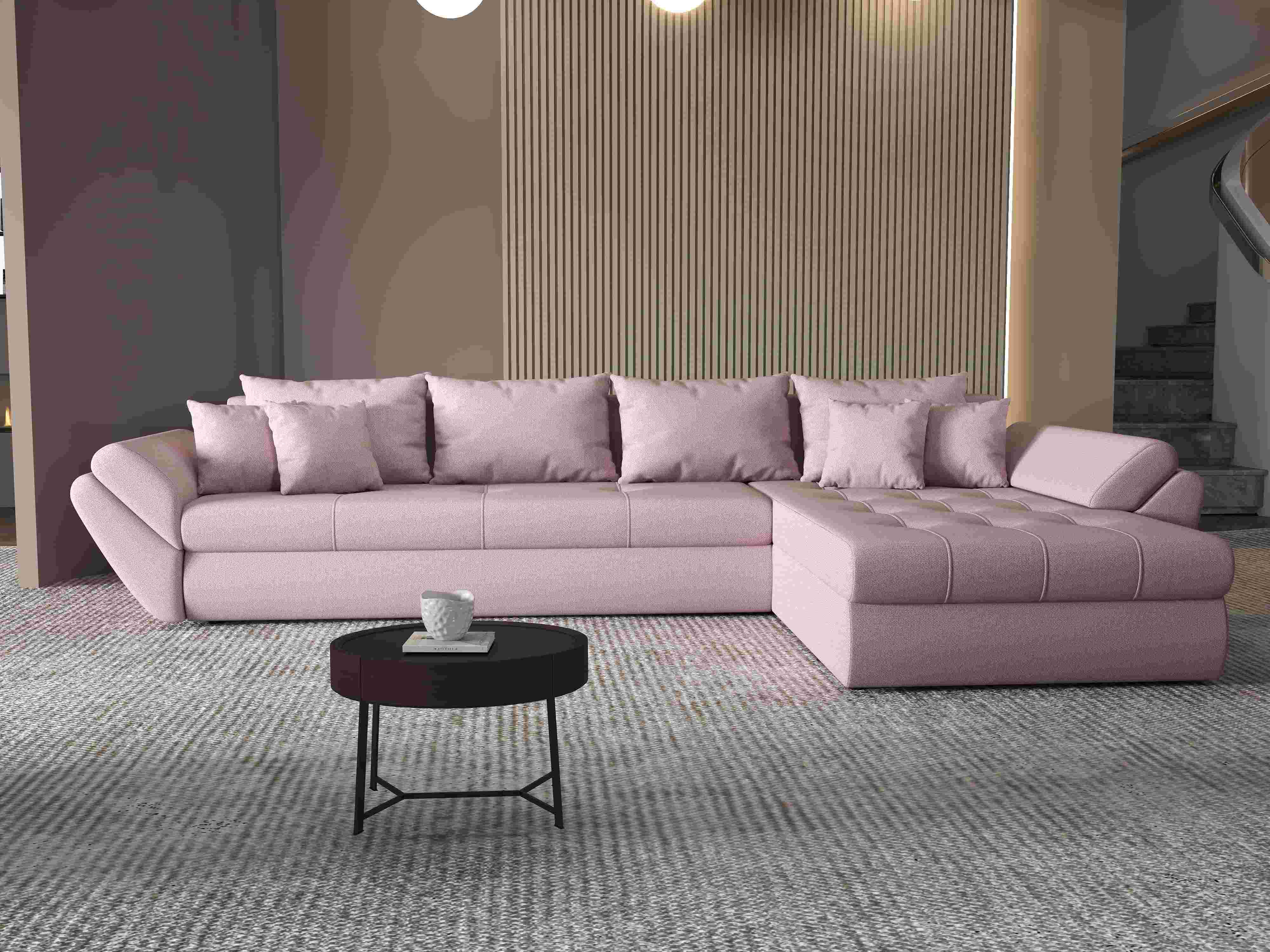 Colțar extensibil dumonde cu ladă de depozitare si sezut confortabil din spuma HR, Loana XL Enjoy Flamingo II 335x185 cm Fabrica
