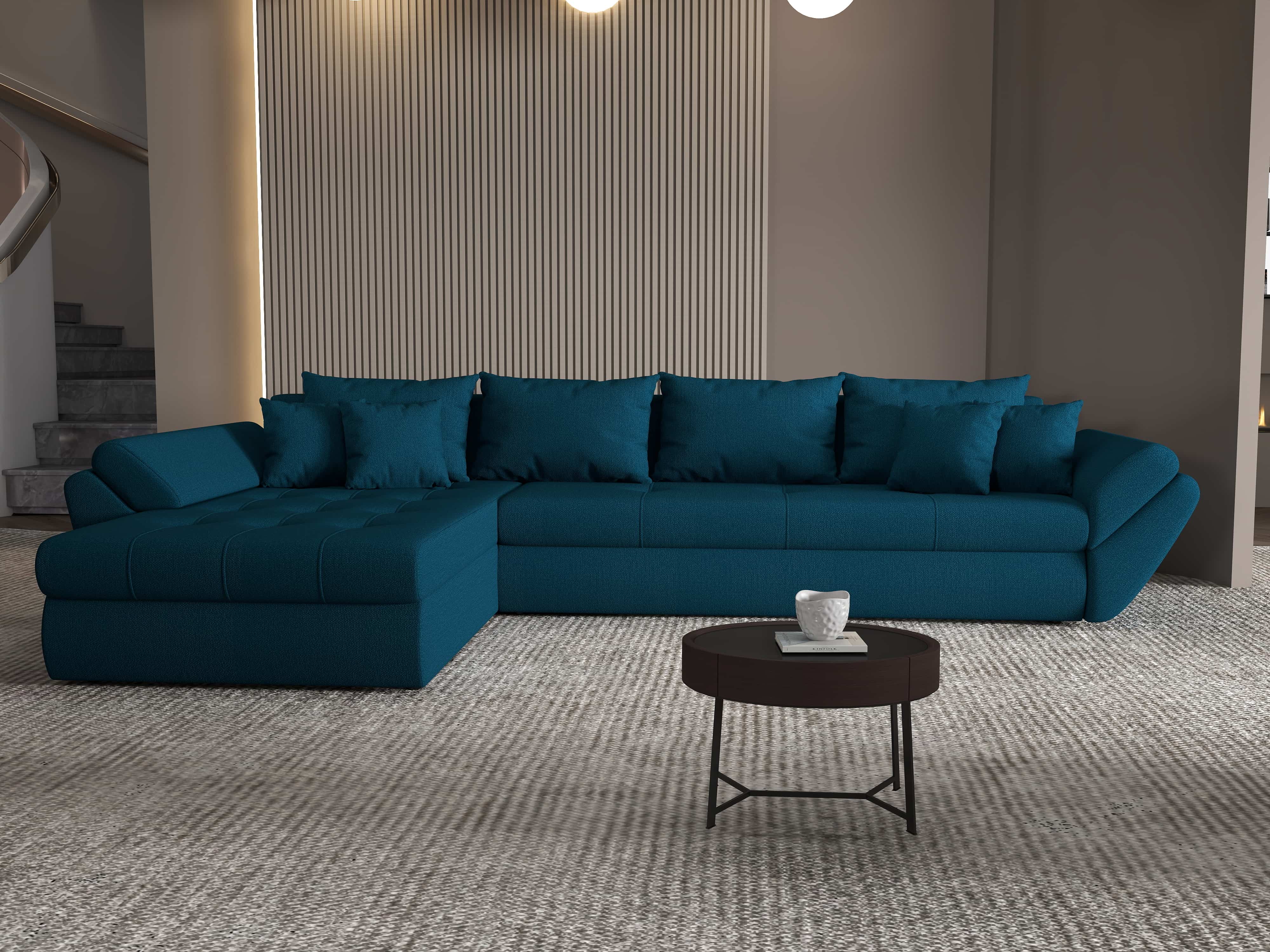 Colțar extensibil dumonde cu ladă de depozitare si sezut confortabil din spuma HR, Loana XL Enjoy Petrol 335x185 cm Fabrica