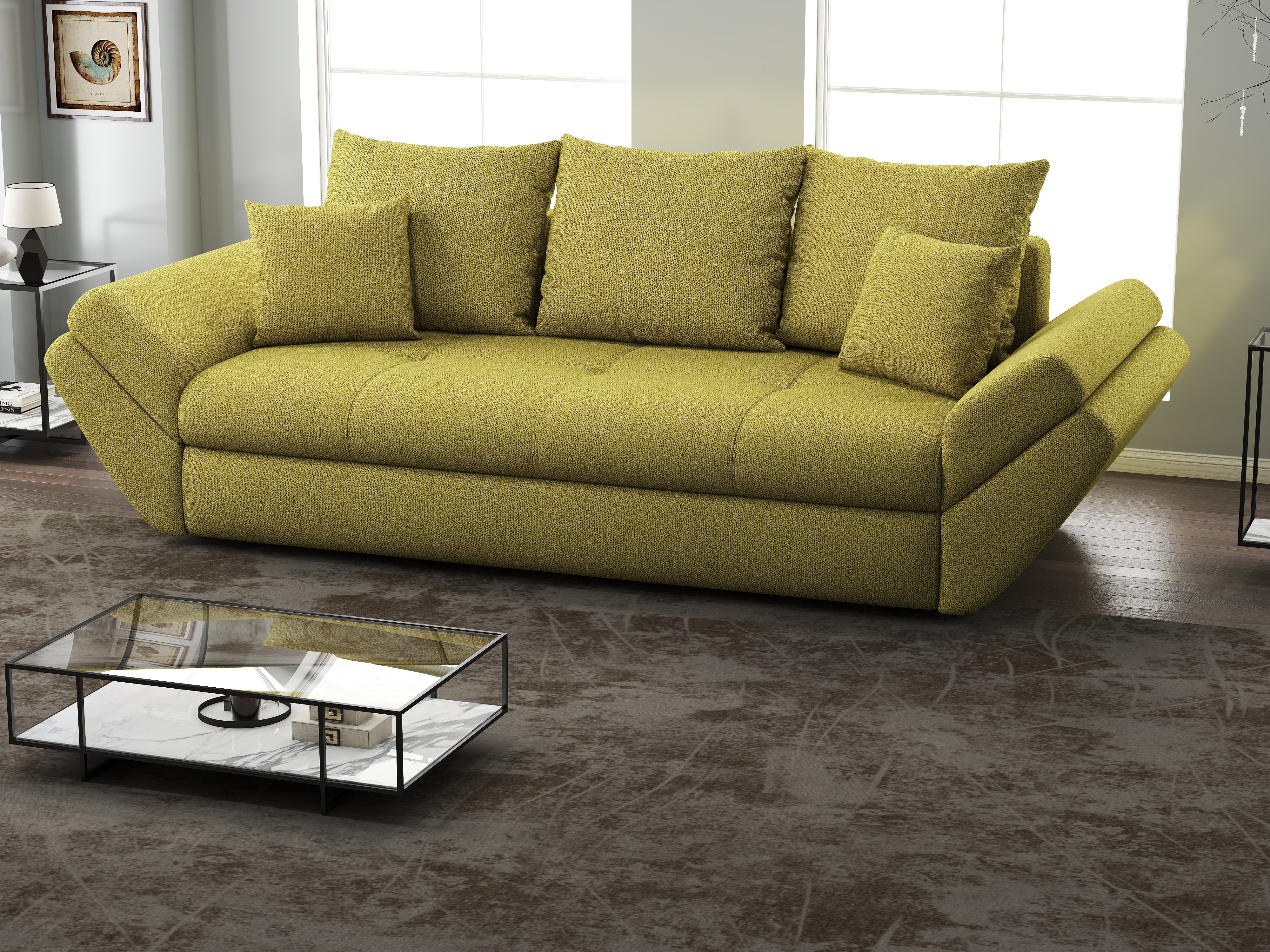 Canapea extensibilă dumonde cu ladă de depozitare si sezut confortabil din spuma HR, Loana Enjoy Green 250x100 cm Fabrica