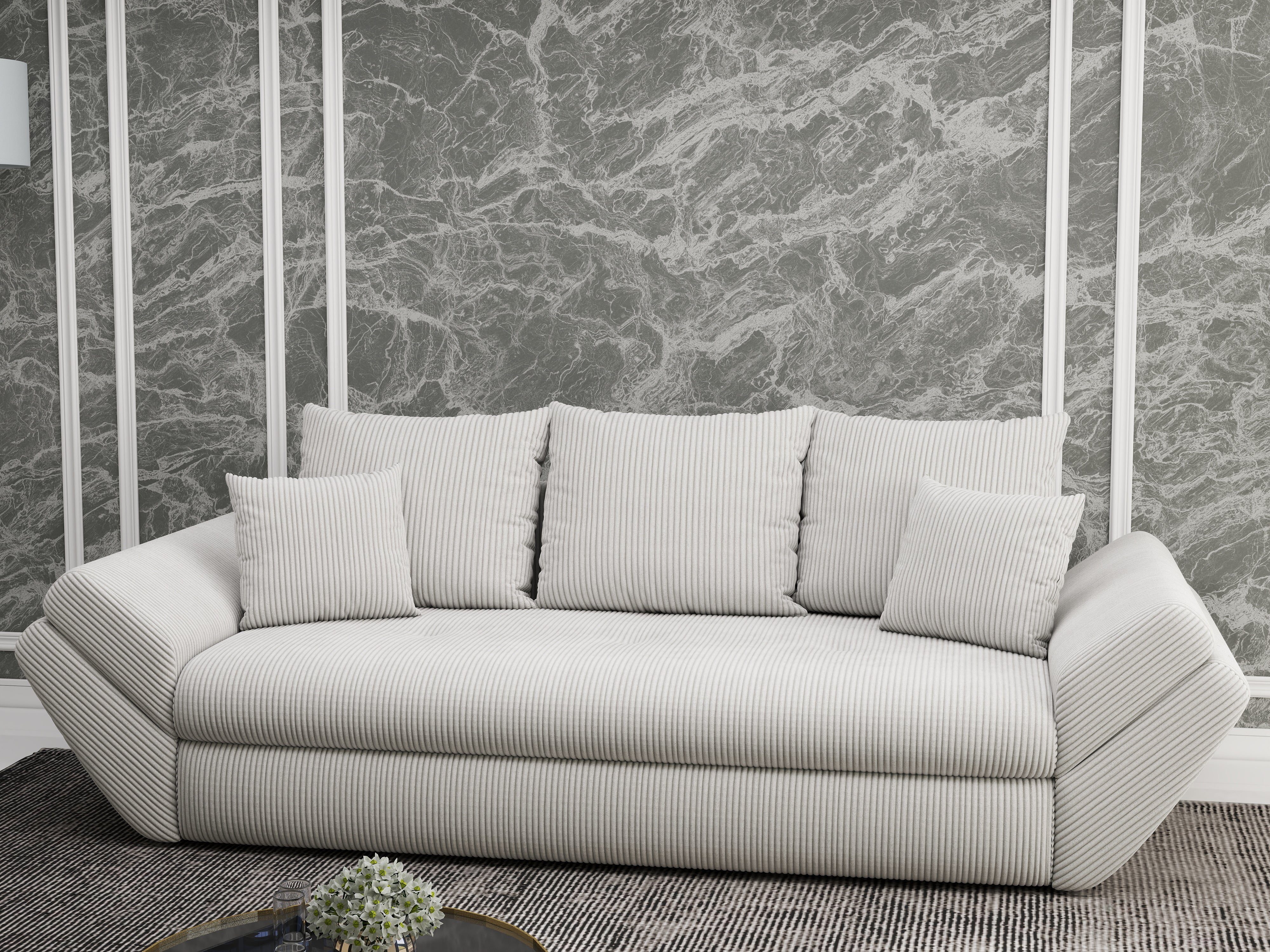 Canapea extensibilă dumonde cu ladă de depozitare si sezut confortabil din spuma HR, Loana Zoom Cream 250x100 cm Fabrica