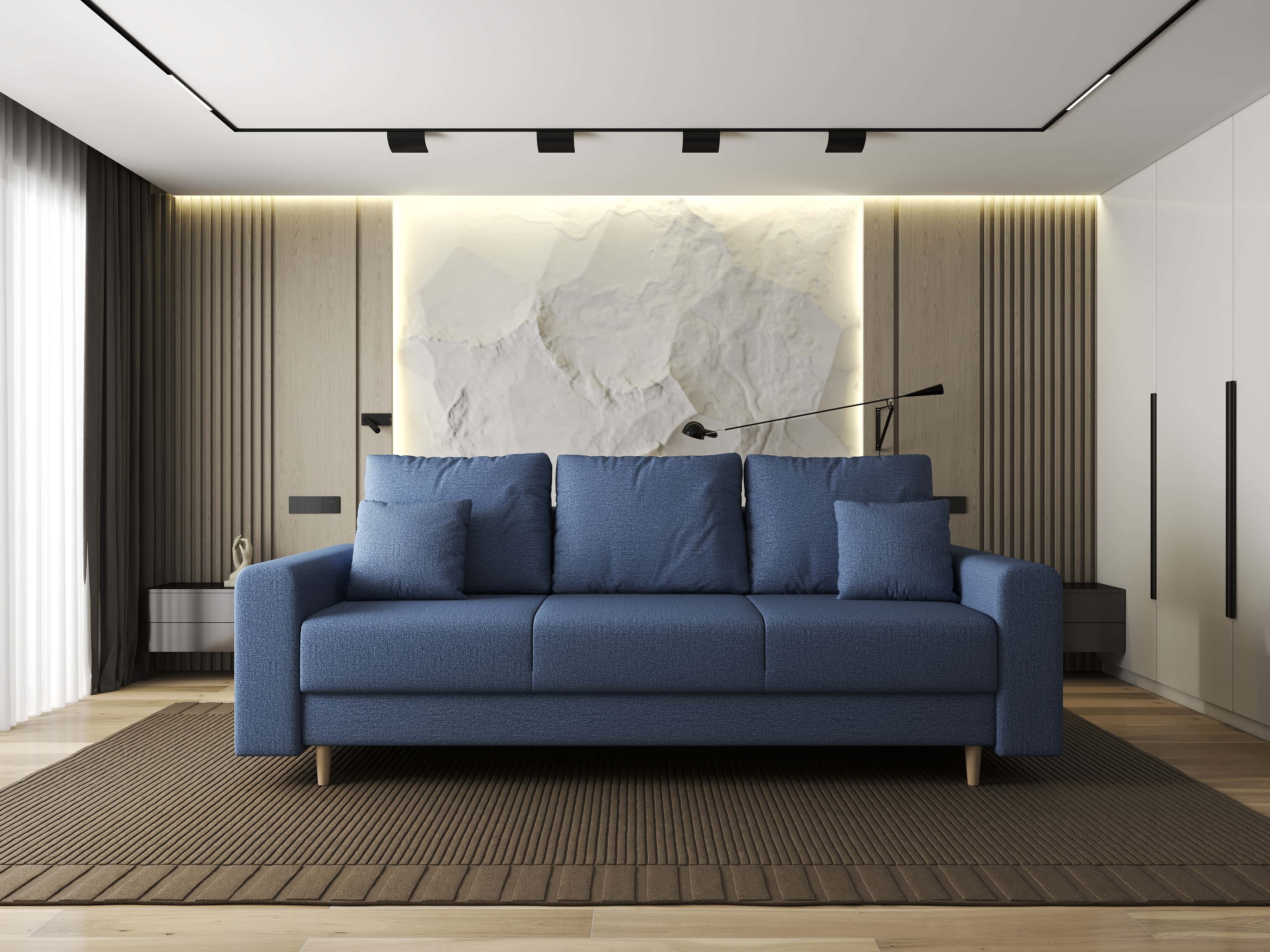 Canapea extensibilă dumonde cu ladă de depozitare si sezut confortabil din spuma HR, Kronos Enjoy Albastru 210x100 cm fabrica