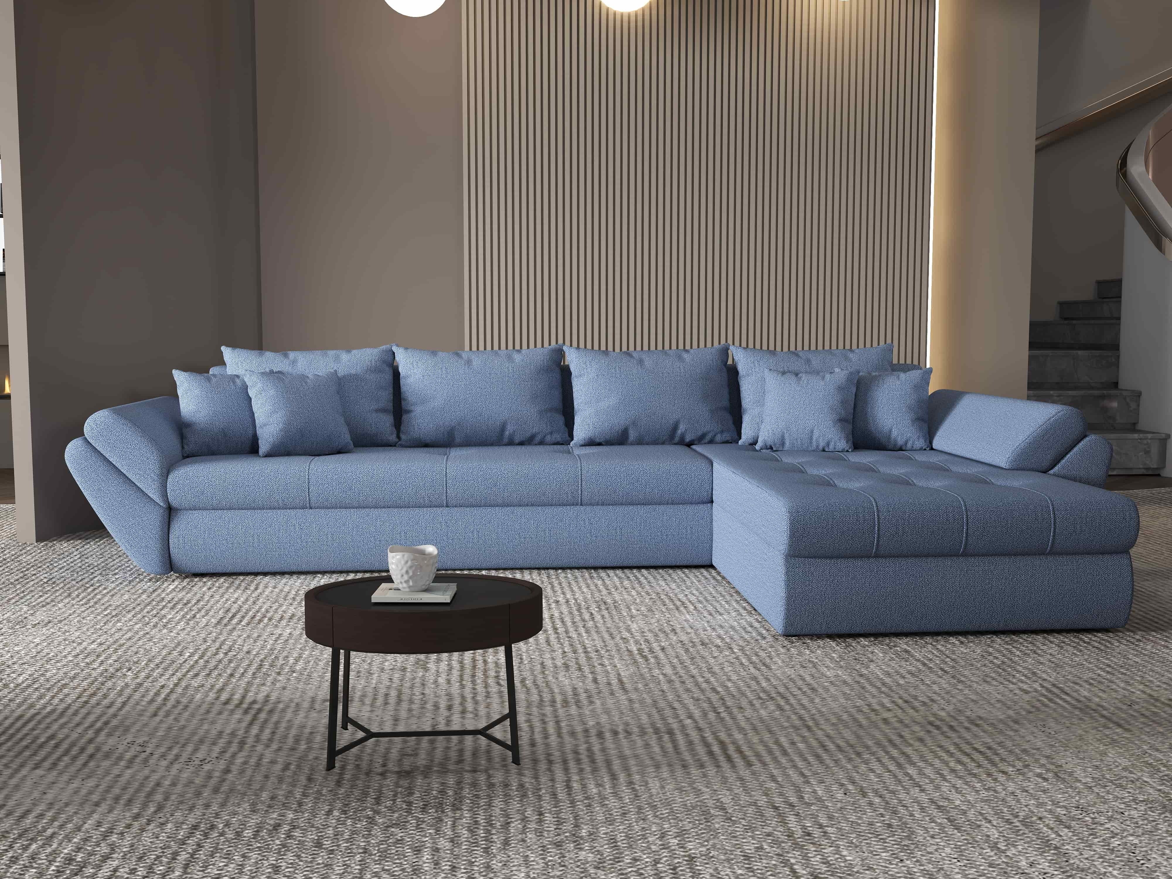 Colțar extensibil dumonde cu ladă de depozitare si sezut confortabil din spuma HR, Loana XL Enjoy Albastru II 335x185 cm Fabrica