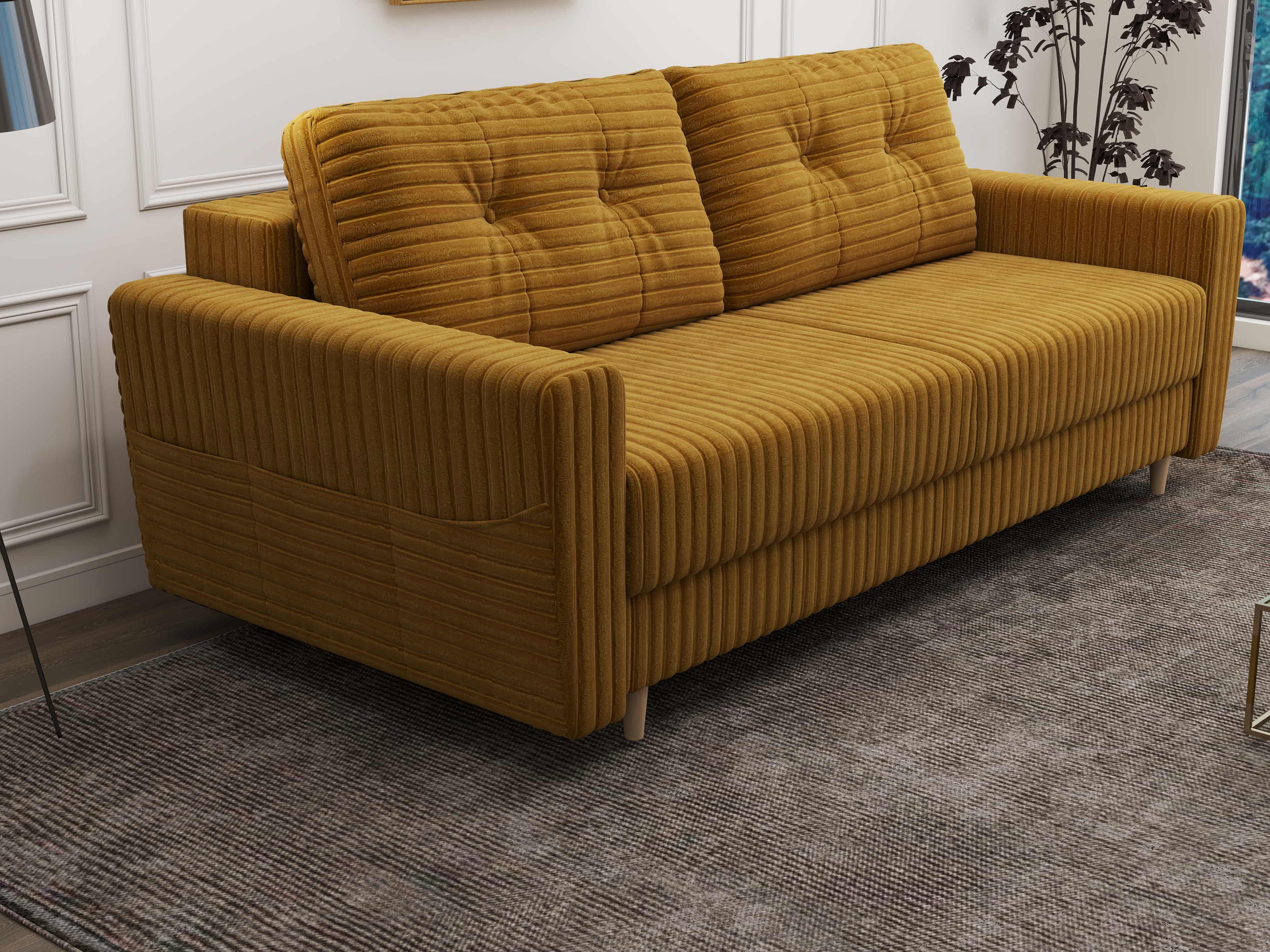 Canapea extensibilă dumonde cu ladă de depozitare si sezut confortabil din spuma HR, Summer Ambience Mustar 225x100 cm fabrica