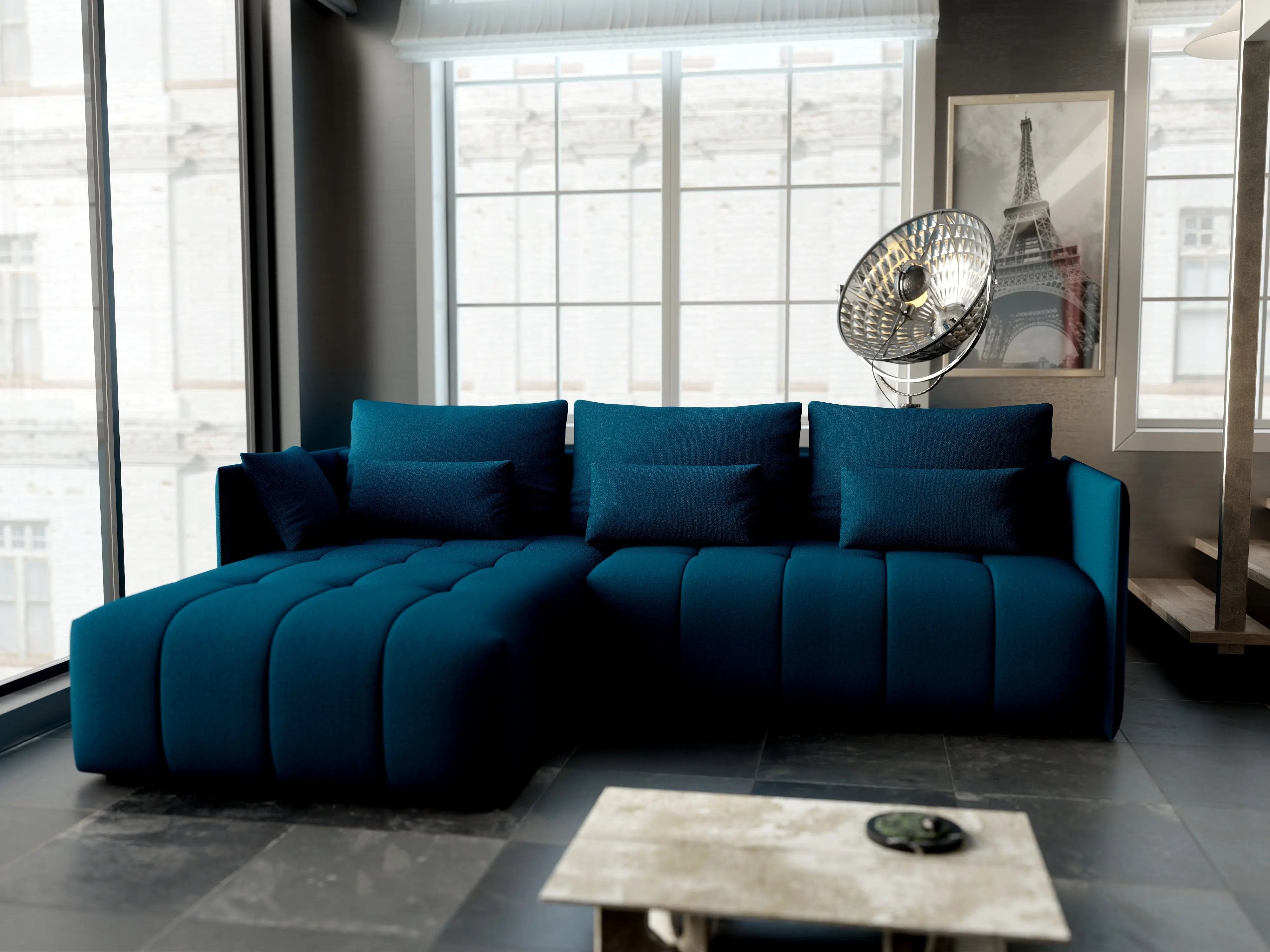 Colțar extensibil dumonde cu ladă de depozitare si sezut confortabil din spuma HR, Malta Enjoy Petrol 235x185 cm Fabrica