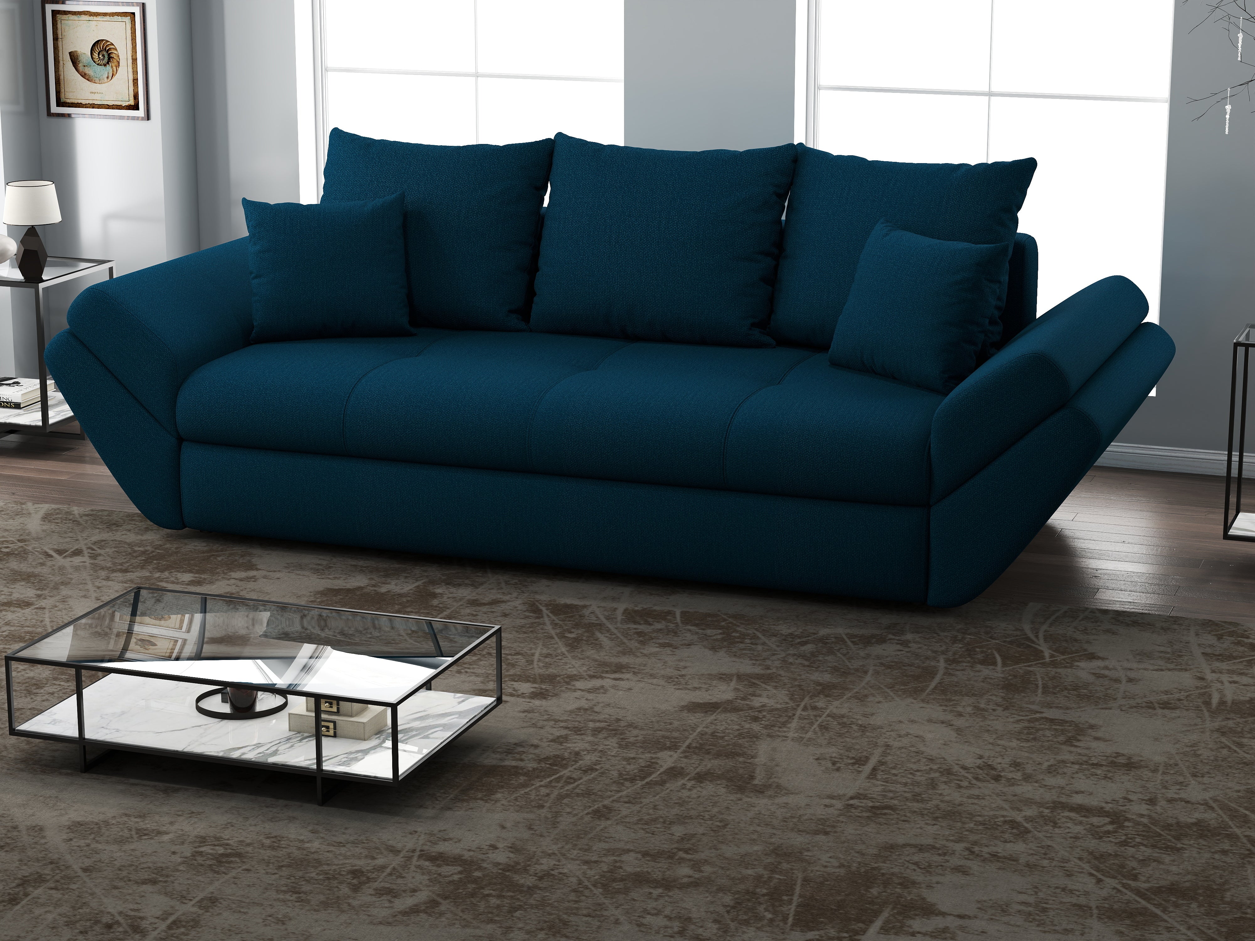 Canapea extensibilă dumonde cu ladă de depozitare si sezut confortabil din spuma HR, Loana Enjoy Petrol 250x100 cm Fabrica