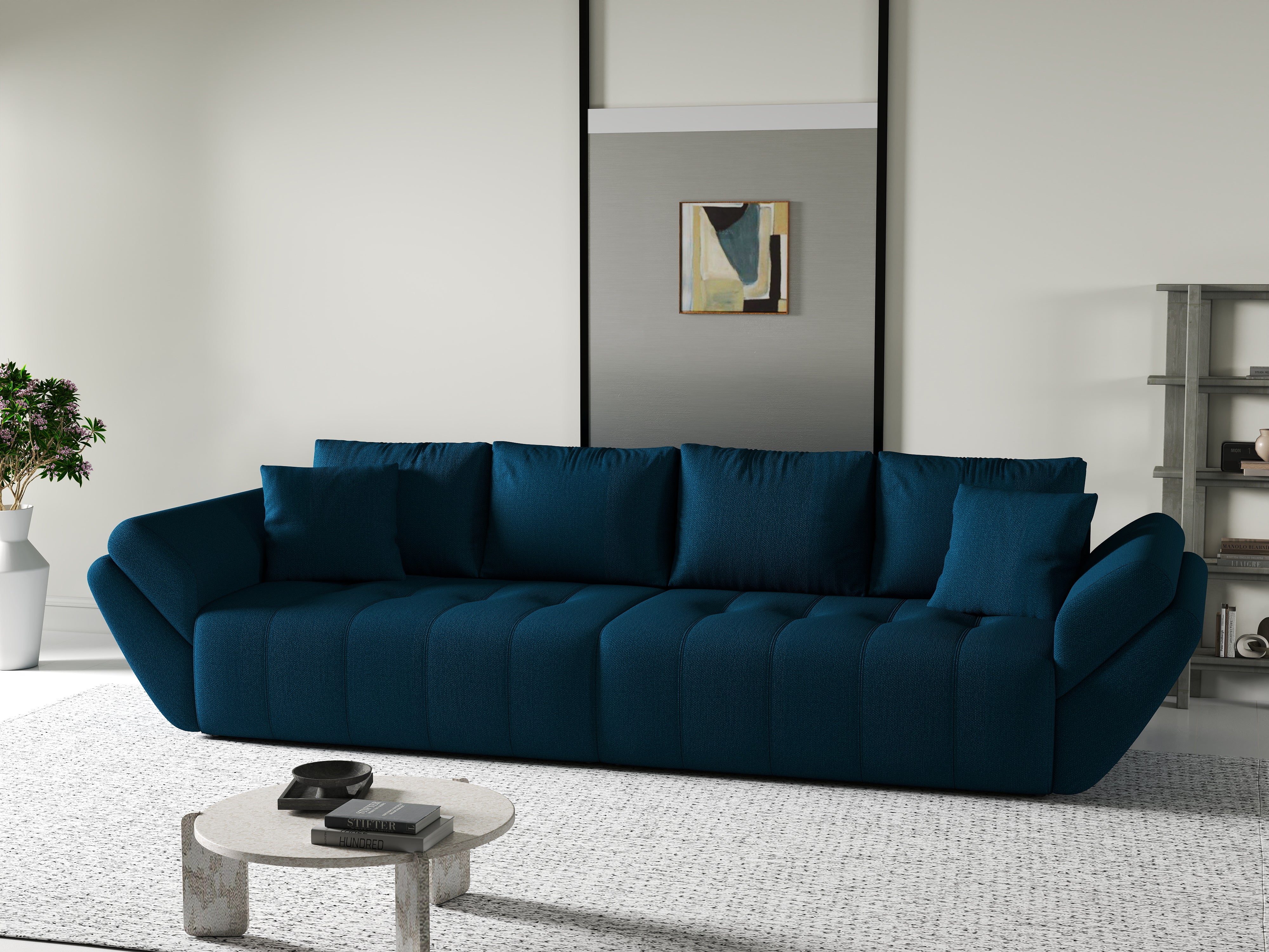 Canapea extensibilă dumonde cu ladă de depozitare si sezut confortabil din spuma HR, Berlin Enjoy Petrol 300x100 cm Fabrica