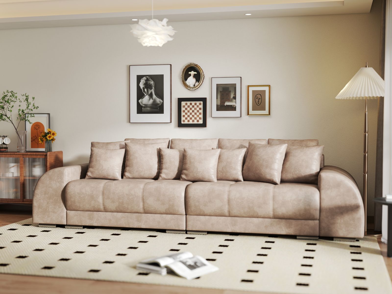 Canapea extensibilă dumonde cu 2 lăzi de depozitare si sezut confortabil din spuma HR, Verona Tobago Beige 310x100 cm Fabrica