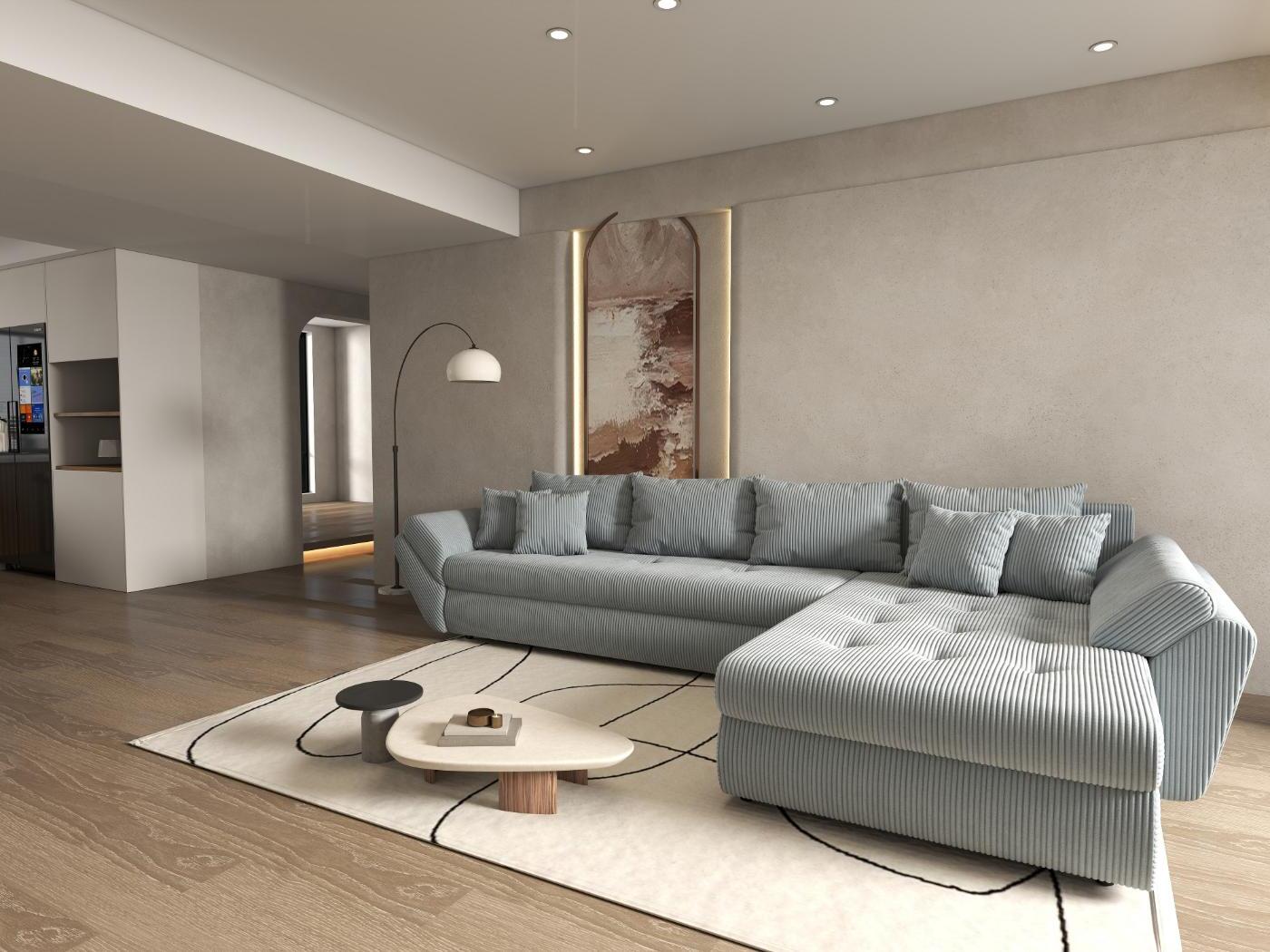Colțar extensibil dumonde cu ladă de depozitare si sezut confortabil din spuma HR, Loana XL Zoom Grey II 335x185 cm Fabrica