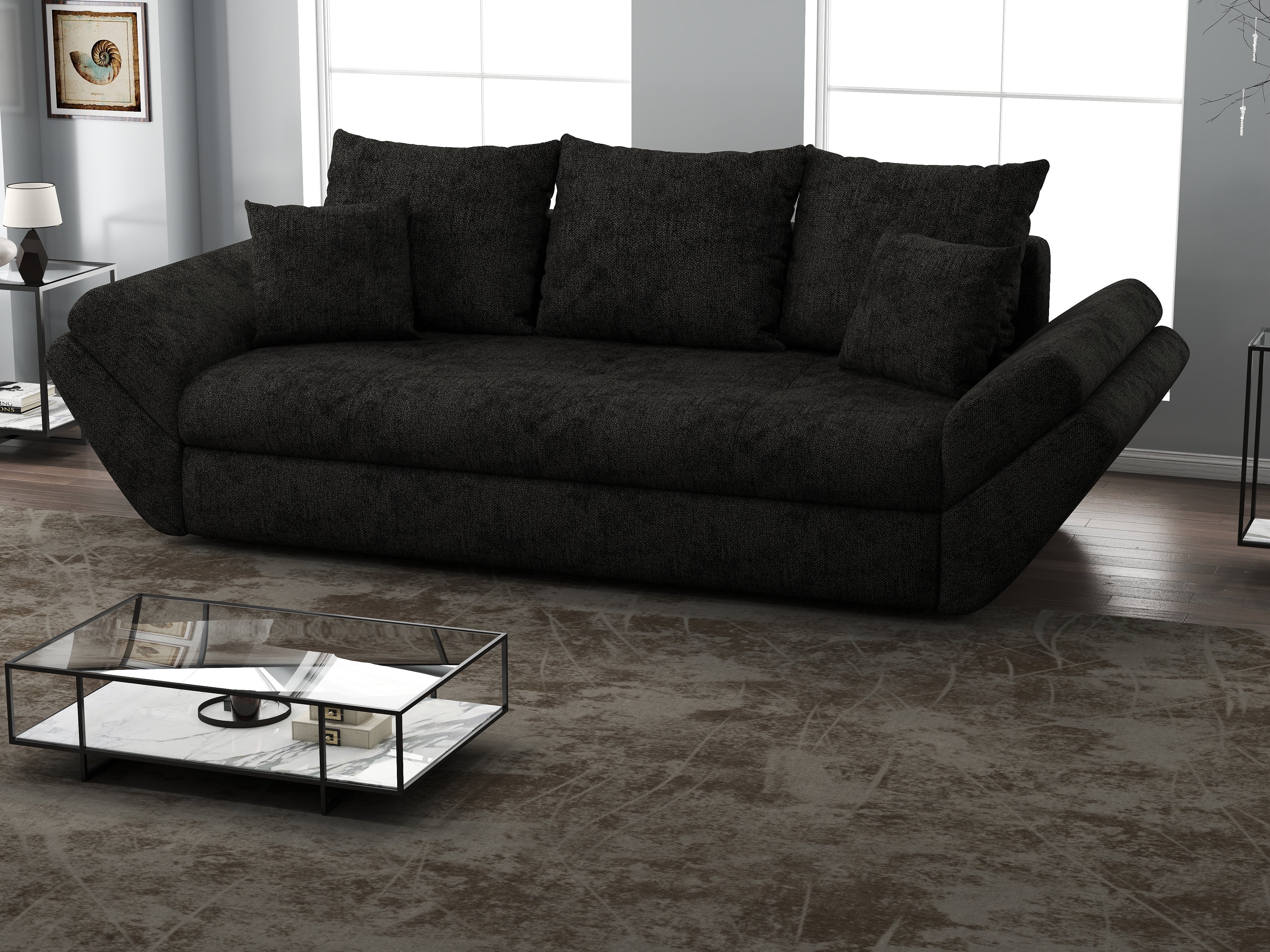 Canapea extensibilă dumonde cu ladă de depozitare si sezut confortabil din spuma HR, Loana Enjoy Black 250x100 cm Fabrica