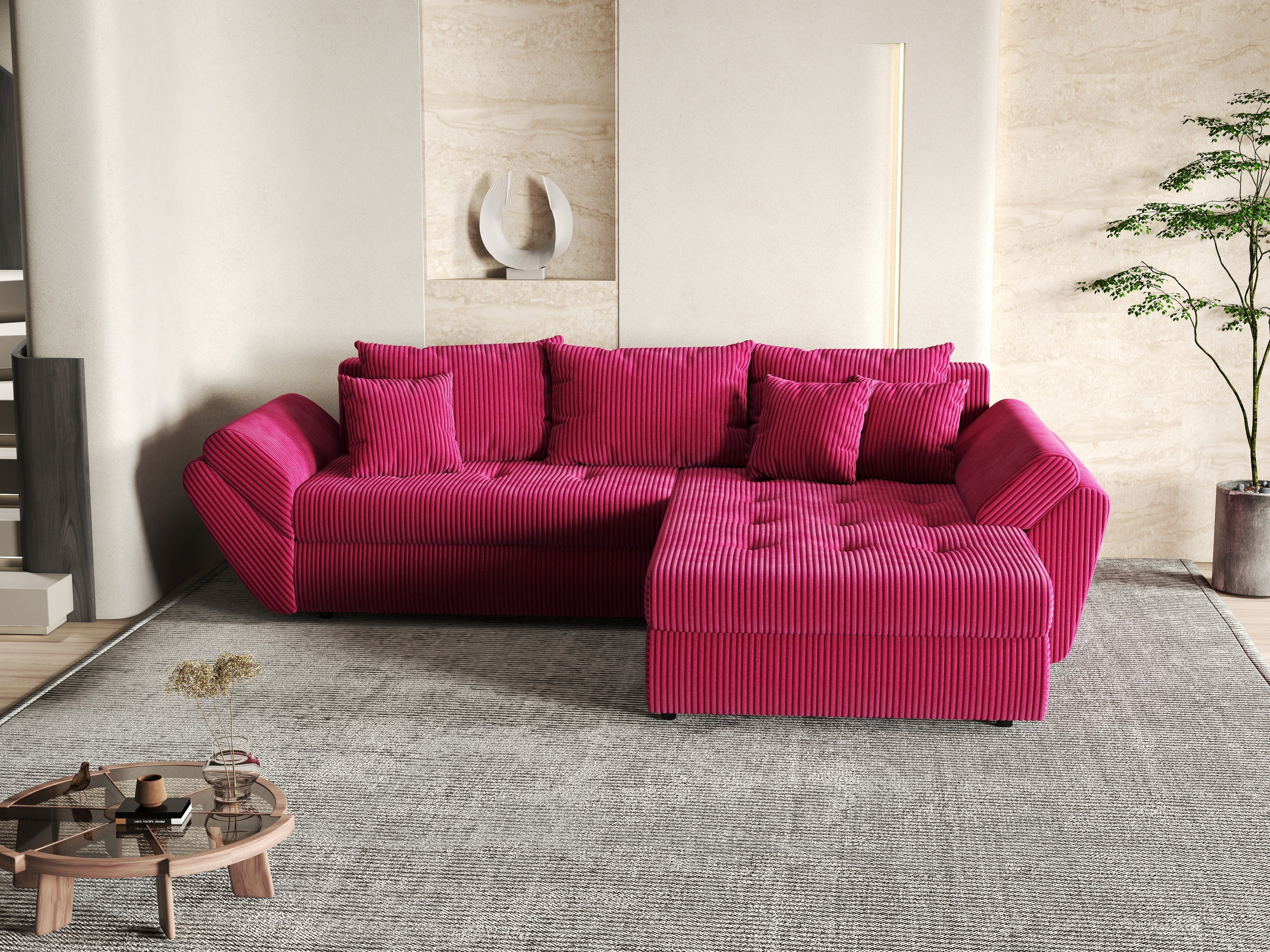 Colțar extensibil dumonde cu ladă de depozitare si sezut confortabil din spuma HR, Loana Zoom Red II 270x185 cm Fabrica
