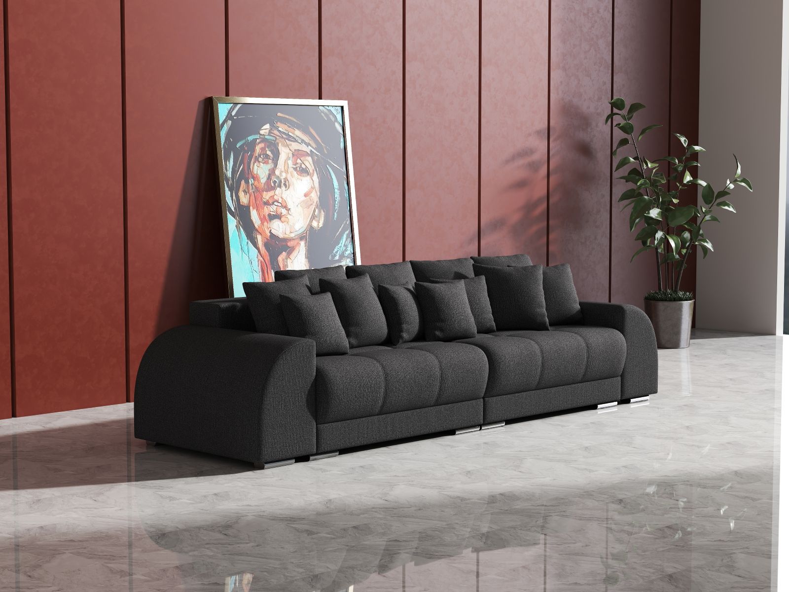Canapea extensibilă dumonde cu 2 lăzi de depozitare si sezut confortabil din spuma HR, Verona Enjoy Graphite 310x100 cm Fabrica