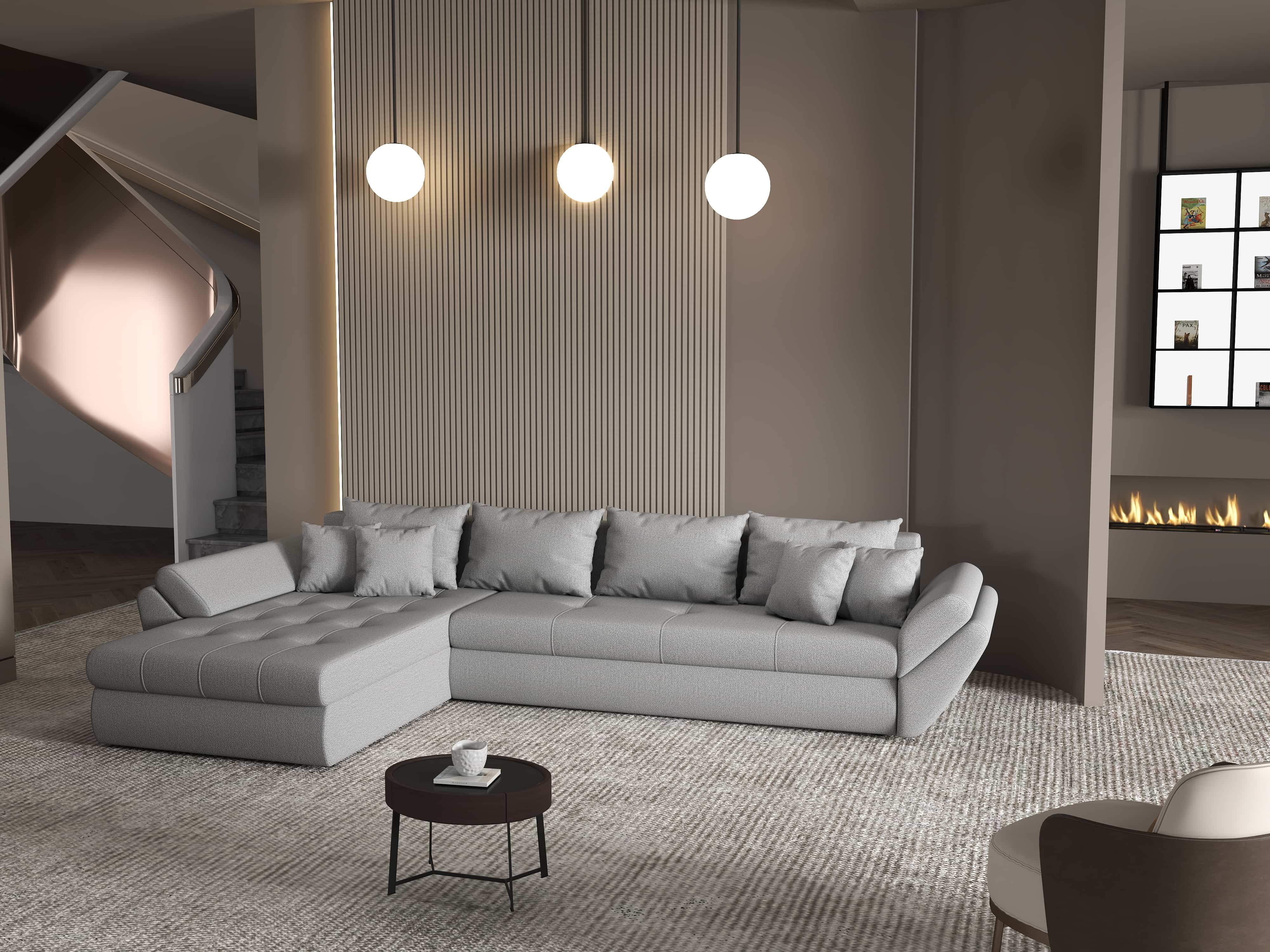 Colțar extensibil dumonde cu ladă de depozitare si sezut confortabil din spuma HR, Loana XL Enjoy Gri 335x185 cm Fabrica