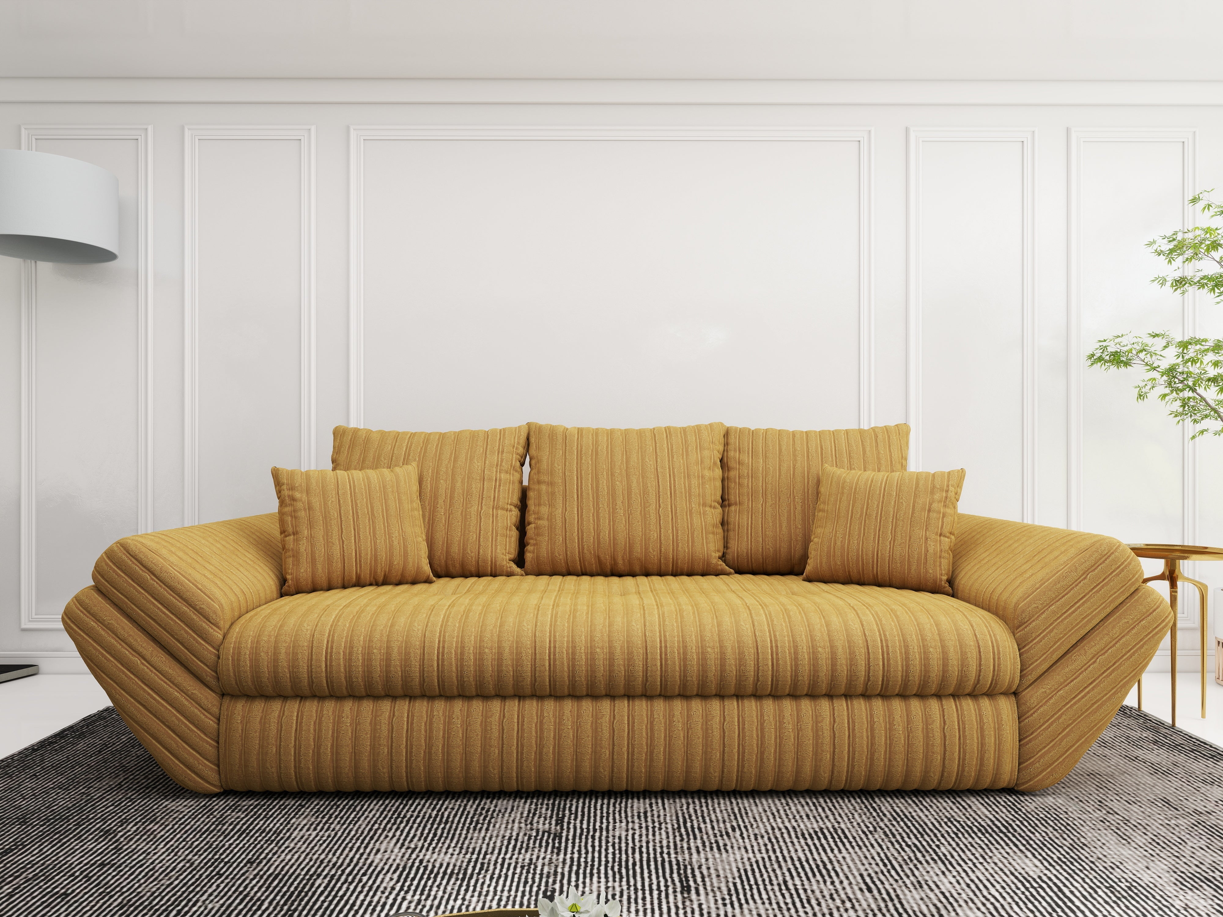 Canapea extensibilă dumonde cu ladă de depozitare si sezut confortabil din spuma HR, Loana Ambience Mustar 250x100 cm Fabrica
