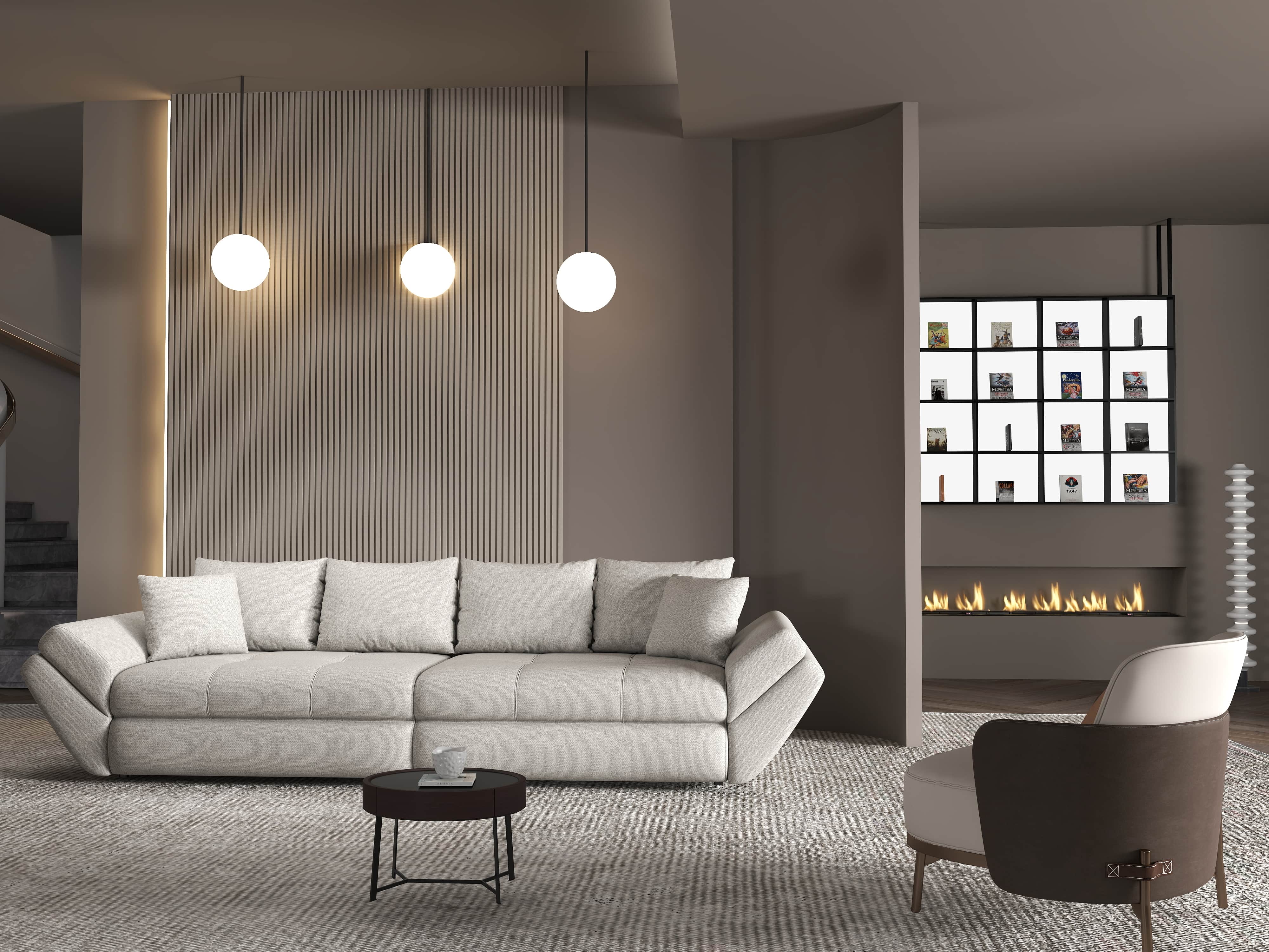 Canapea extensibilă dumonde cu ladă de depozitare si sezut confortabil din spuma HR, Loana Enjoy Bej 300x100 cm Fabrica